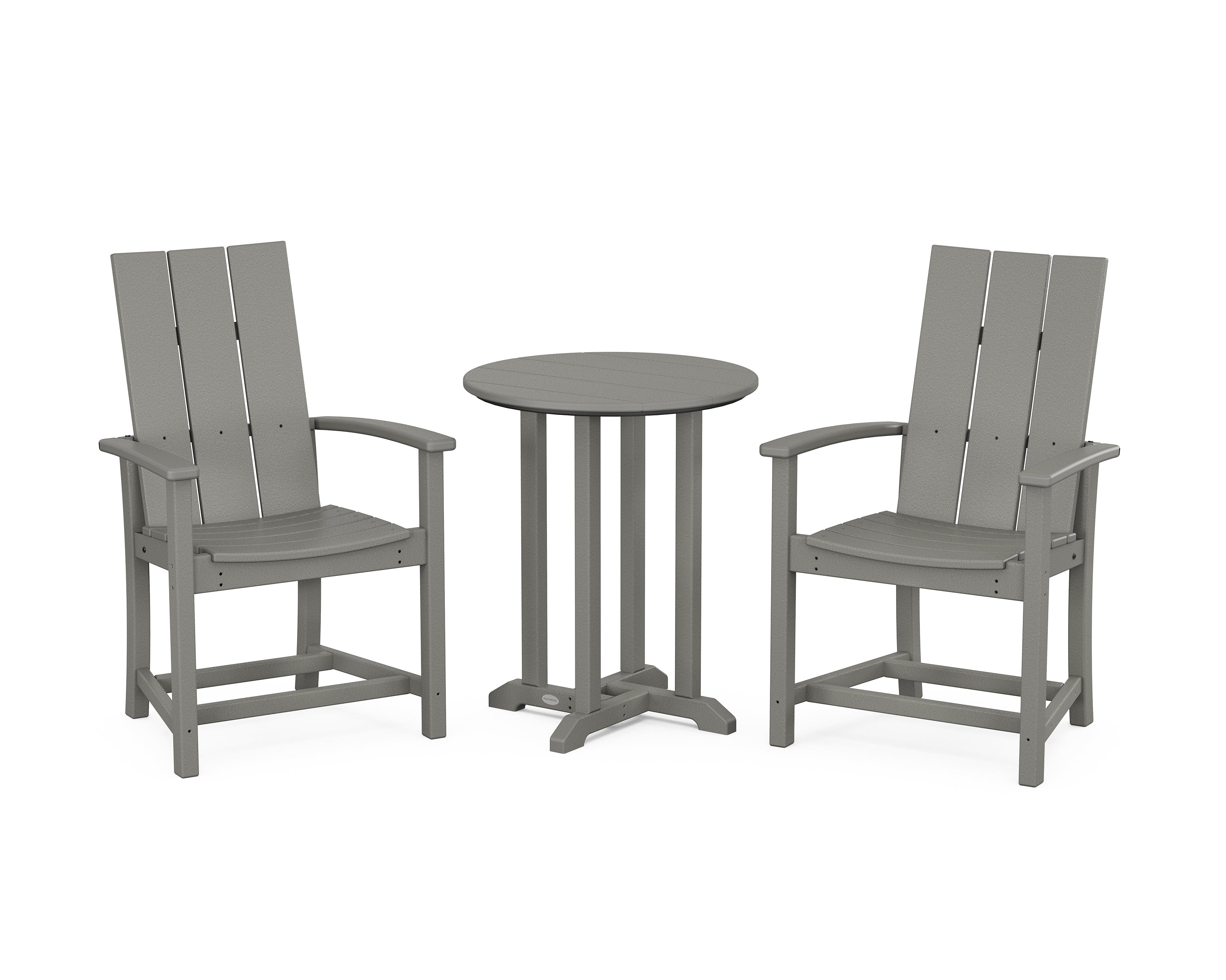 POLYWOOD Modern Adirondack 3-Piece Round Farmhouse Bistro Dining Set in Slate Grey