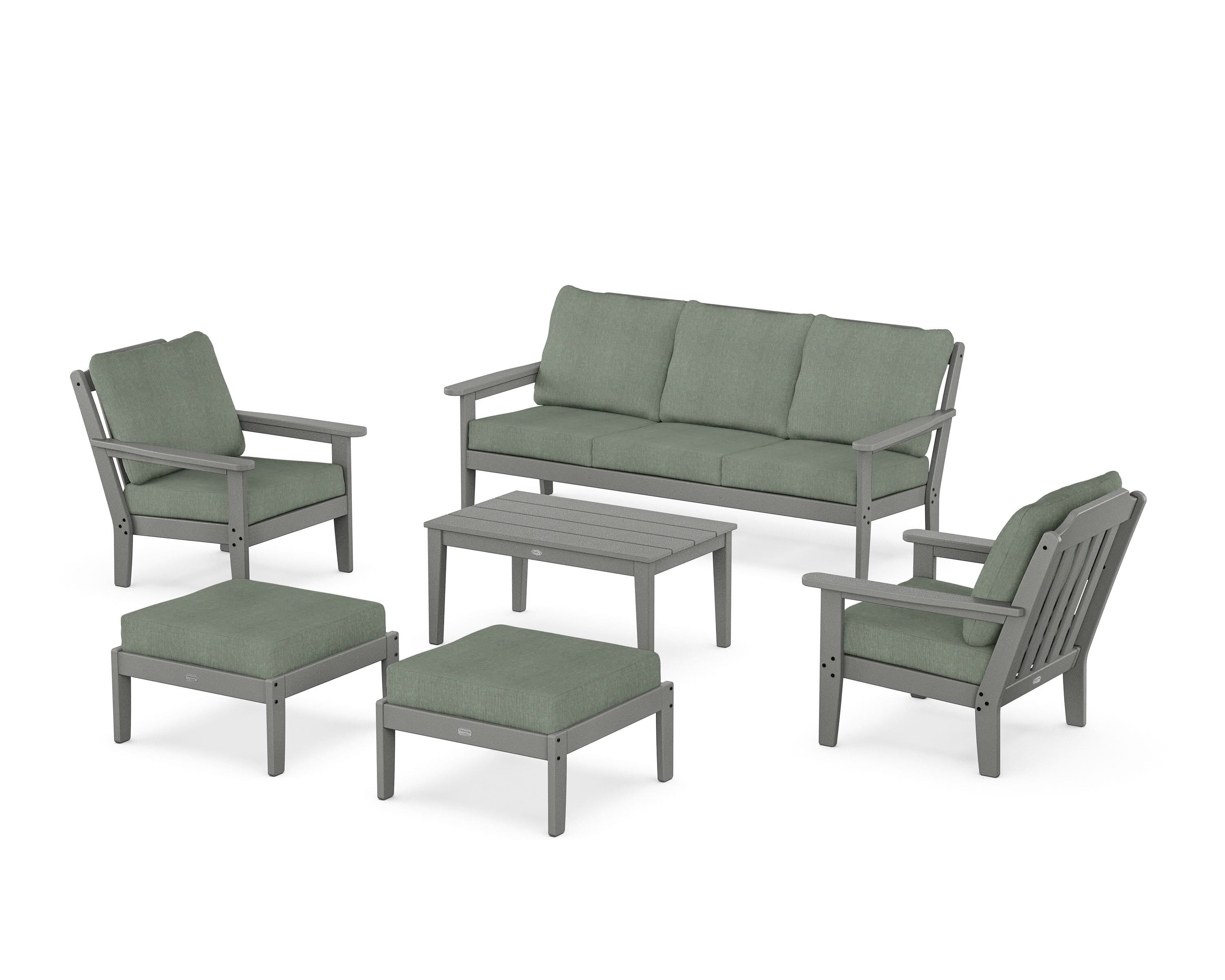 Country Living Cottage 6-Piece Lounge Sofa Set in Slate Grey / Cast Sage