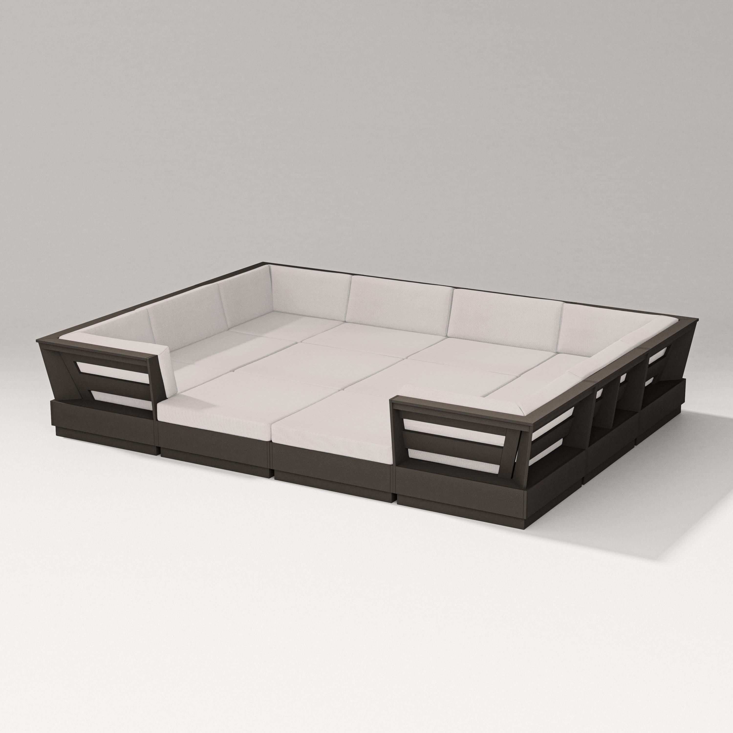 PW Designer Series Elevate 12-Piece Pit Sectional in Vintage Coffee / Dune Burlap