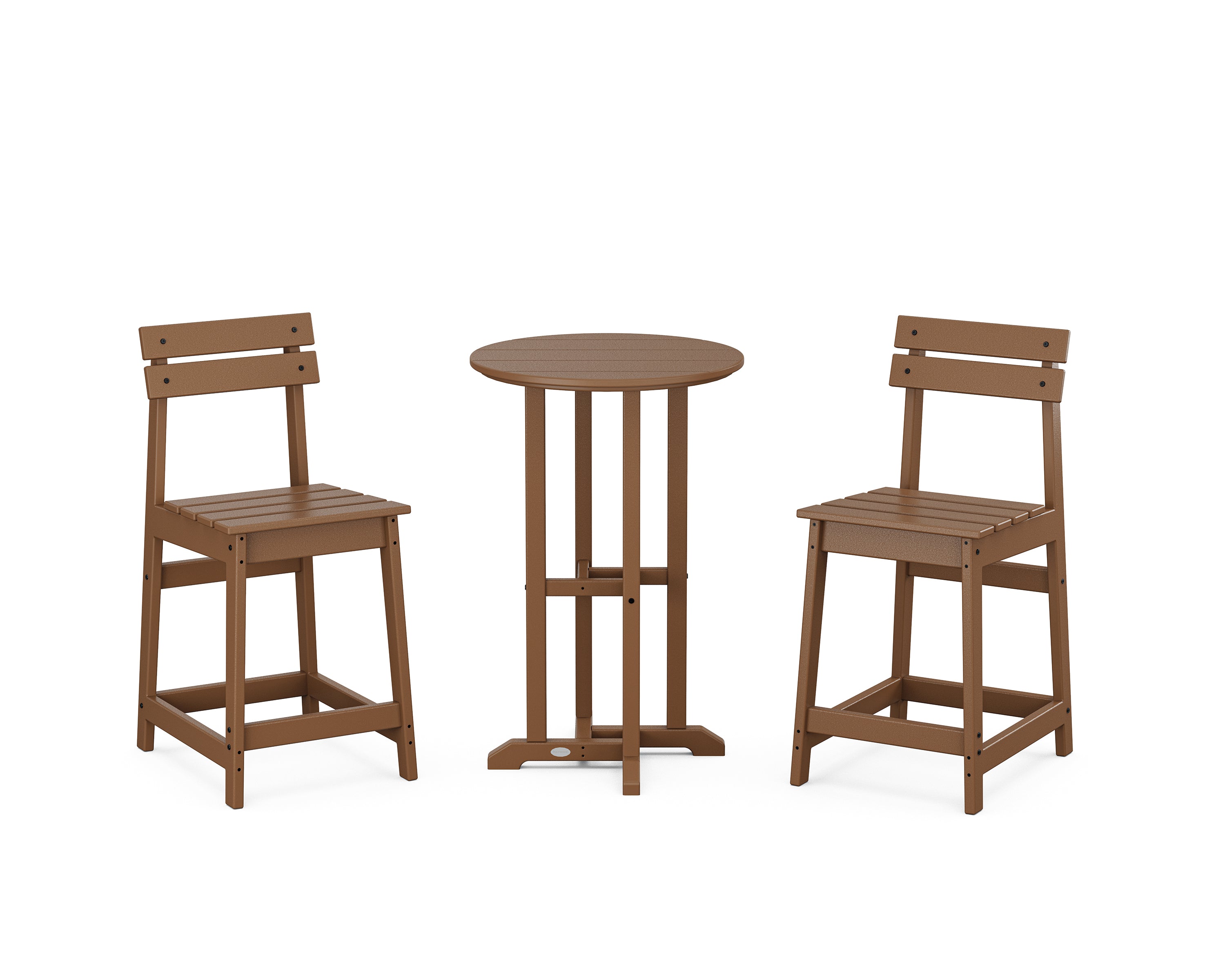 POLYWOOD Modern Studio Plaza 3-Piece Bistro Counter Set in Teak