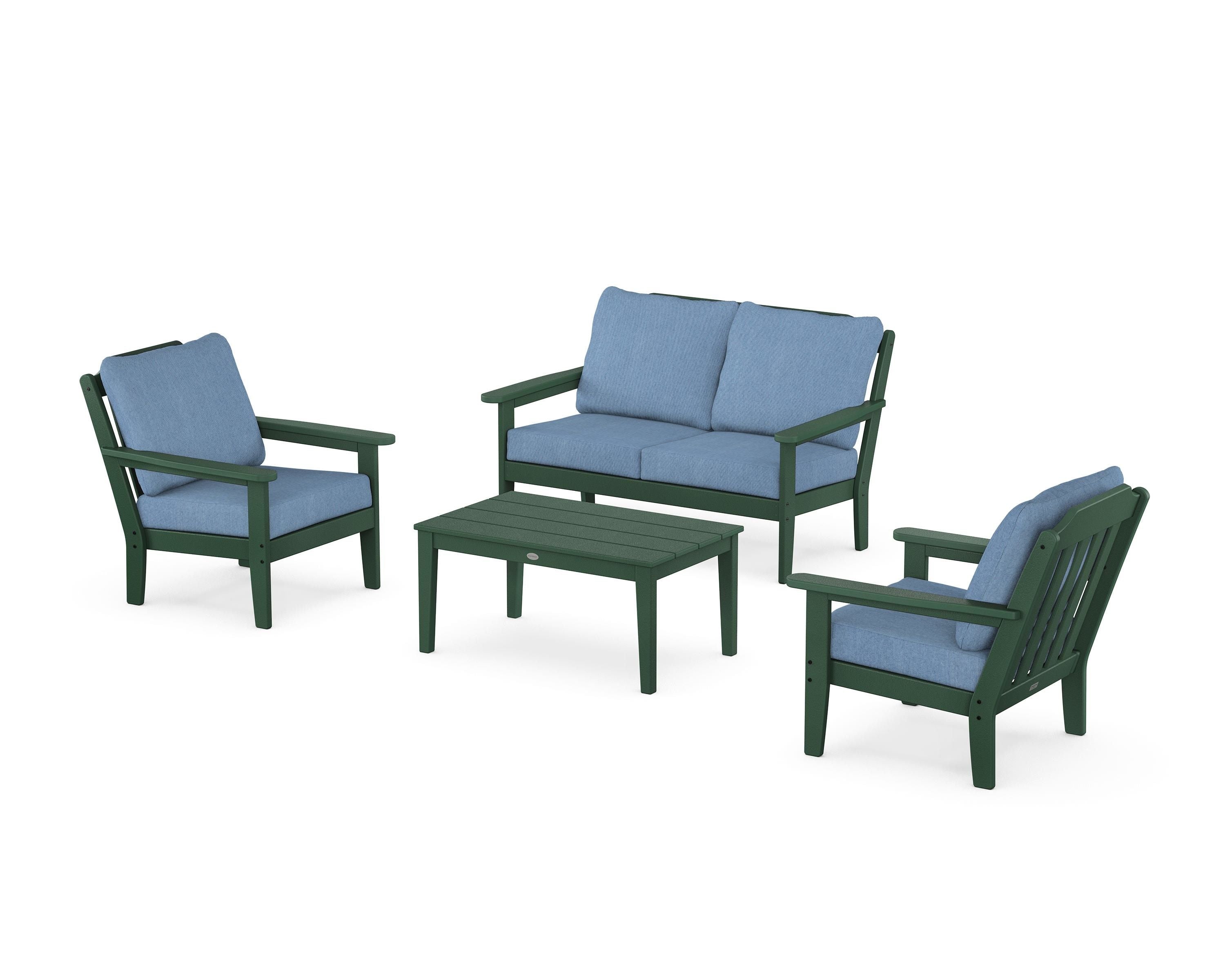 Country Living Cottage 4-Piece Deep Seating Set with Loveseat in Green / Sky Blue