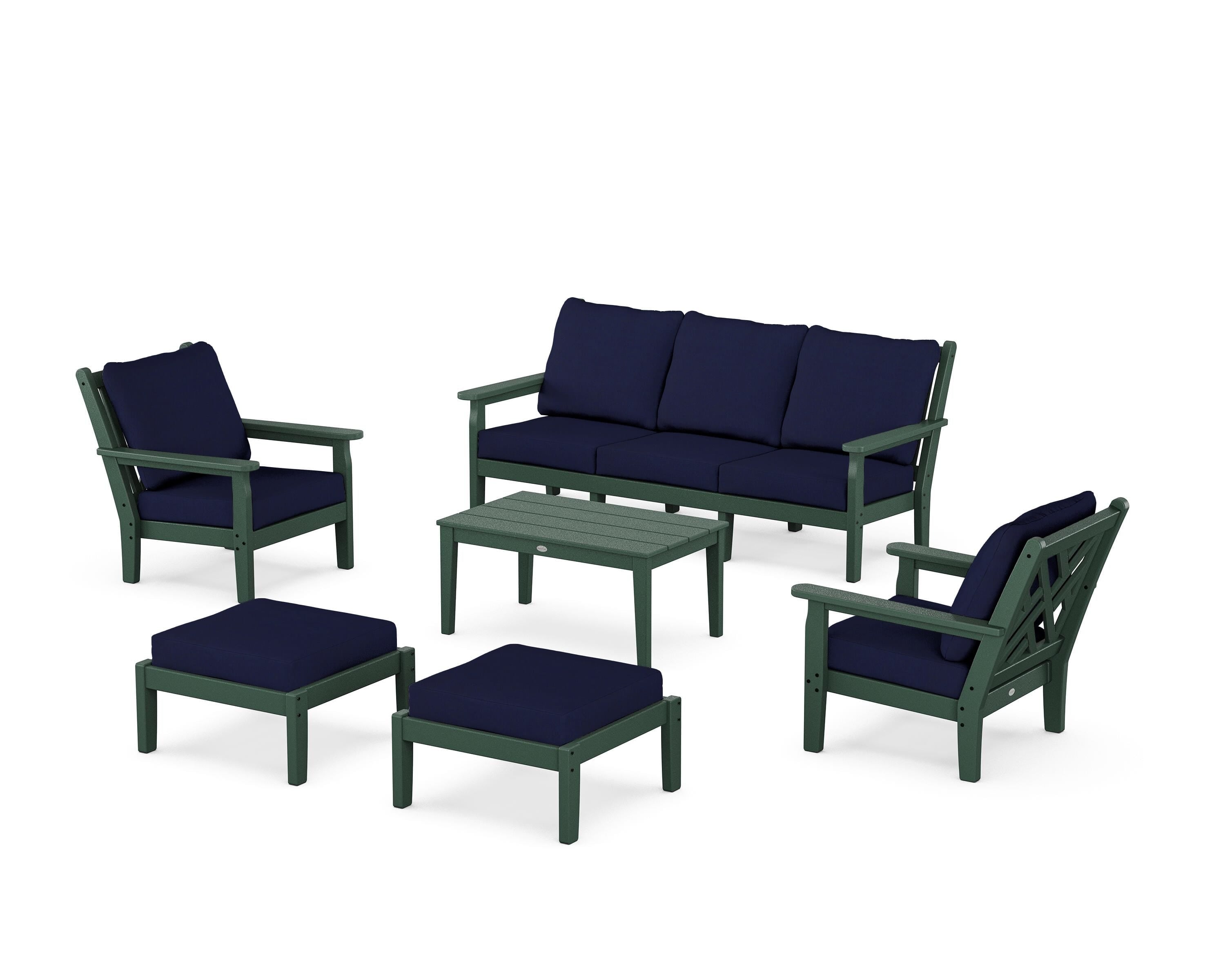 POLYWOOD Chippendale 6-Piece Lounge Sofa Set in Green / Navy