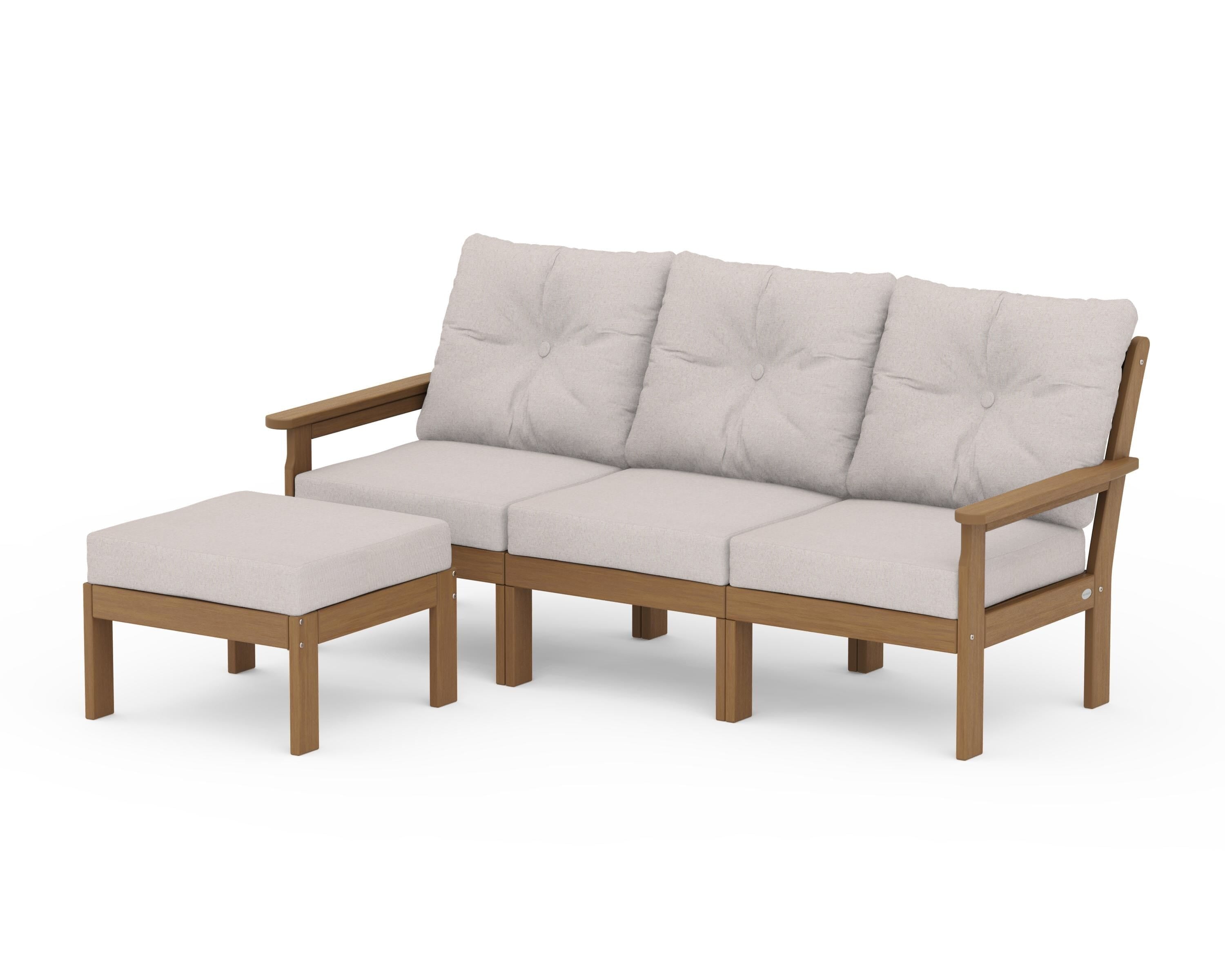 POLYWOOD Vineyard 4-Piece Sectional with Ottoman in Natural / Dune Burlap
