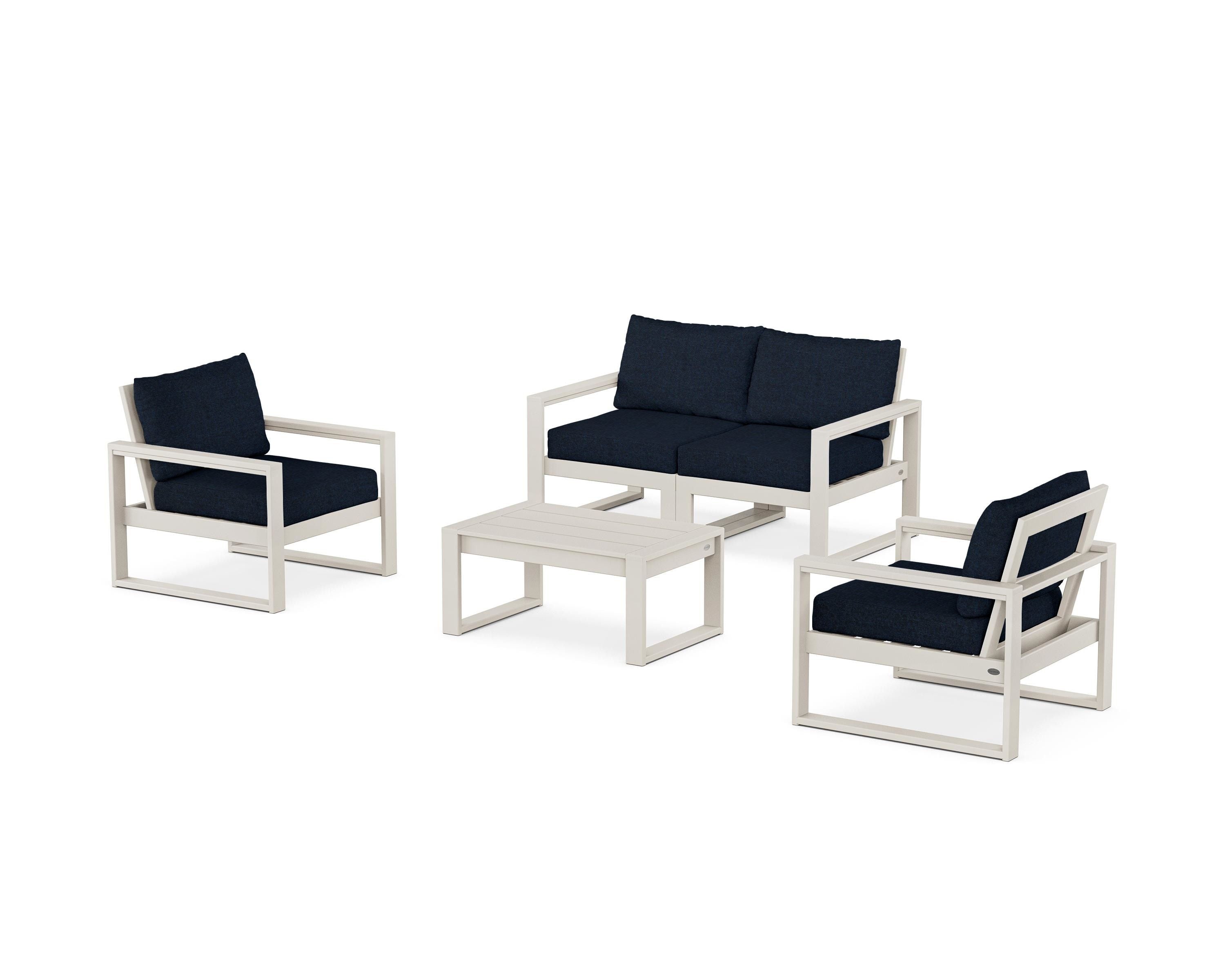 POLYWOOD EDGE Sectional 4-Piece Deep Seating Set with Loveseat in Sand / Marine Indigo