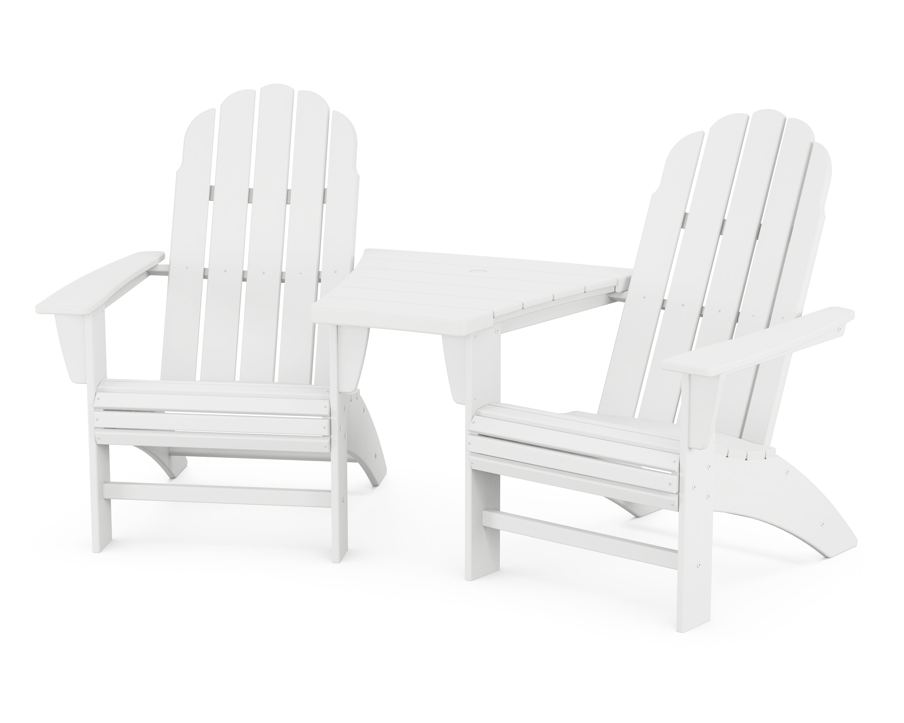 POLYWOOD® Vineyard 3-Piece Curveback Adirondack Set with Angled Connecting Table in White