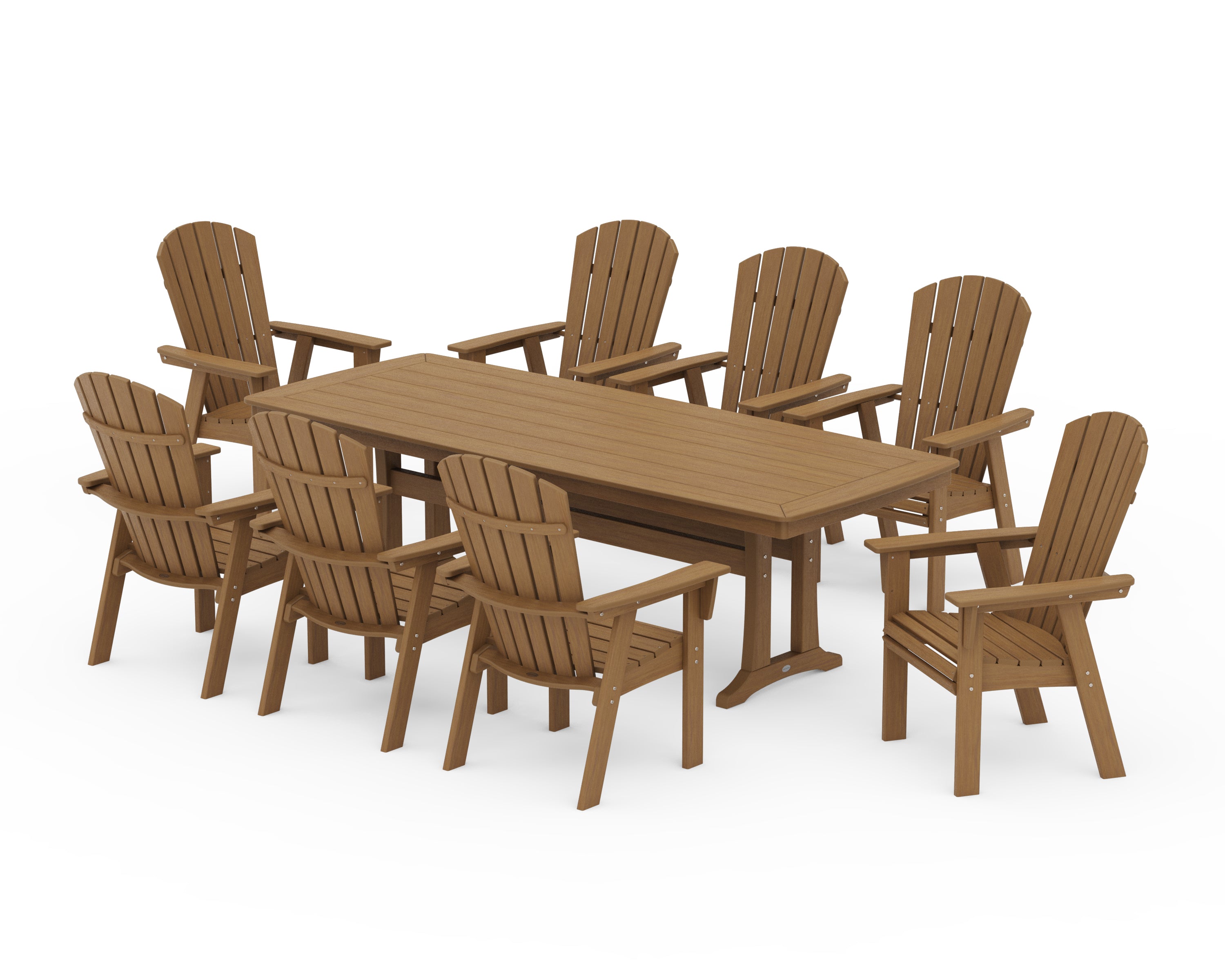 POLYWOOD Nautical Curveback Adirondack 9-Piece Dining Set with Trestle Legs in Natural