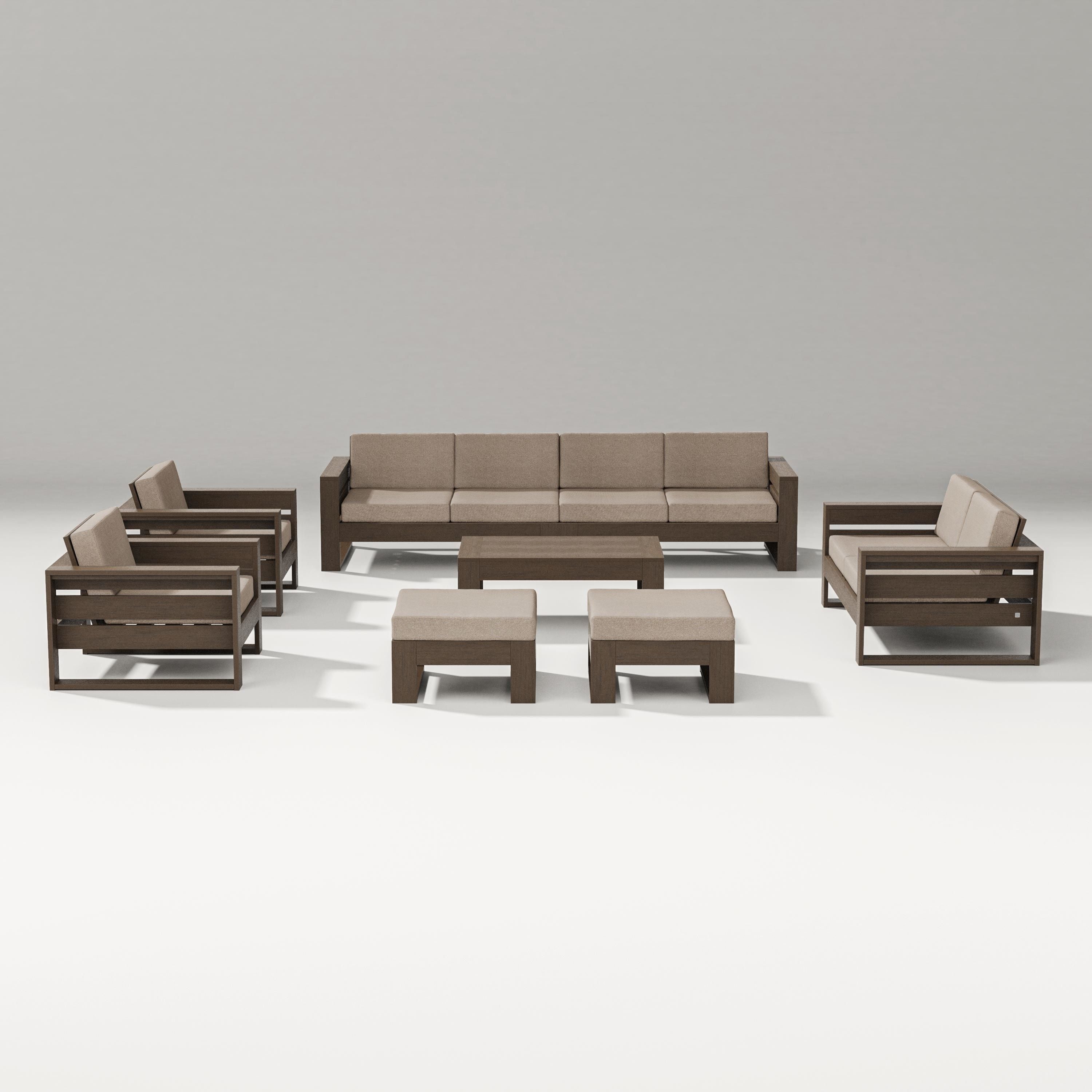 PW Designer Series Latitude 8-Piece Lounge Sofa Set in Kona / Spiced Burlap