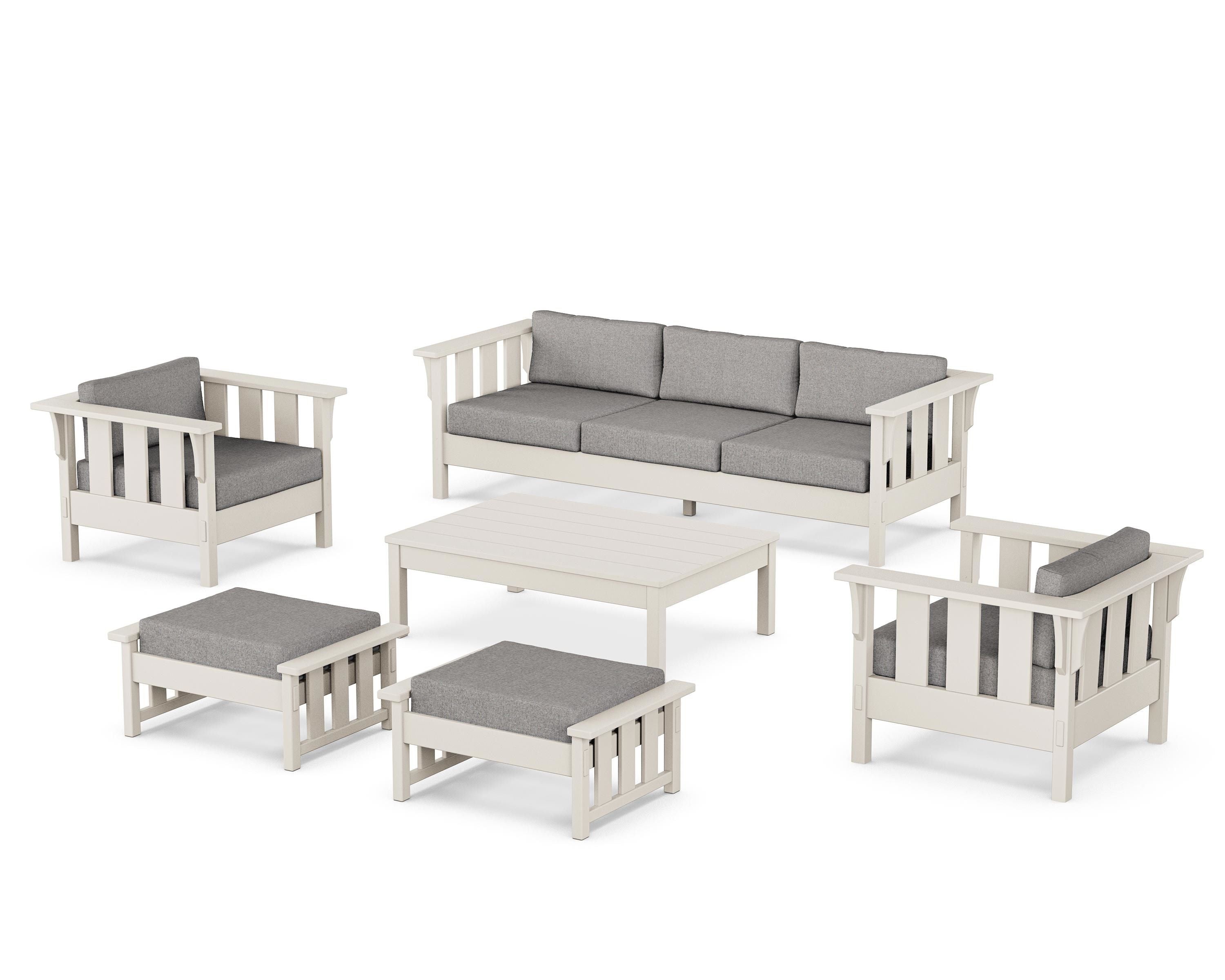 Martha Stewart by POLYWOOD Acadia 6-Piece Lounge Sofa Set in Sand / Grey Mist