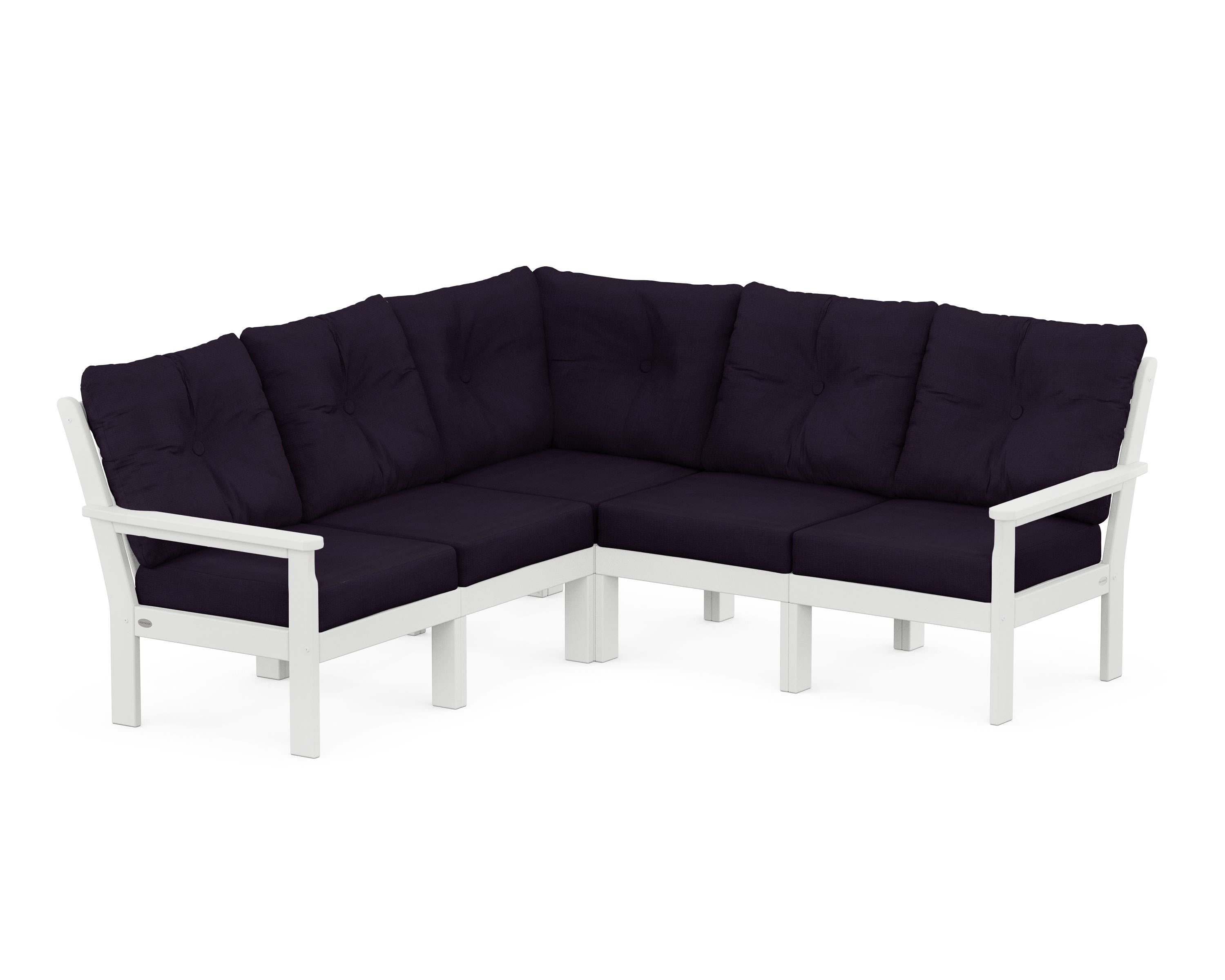 POLYWOOD Vineyard 5-Piece Sectional in White / Navy Linen