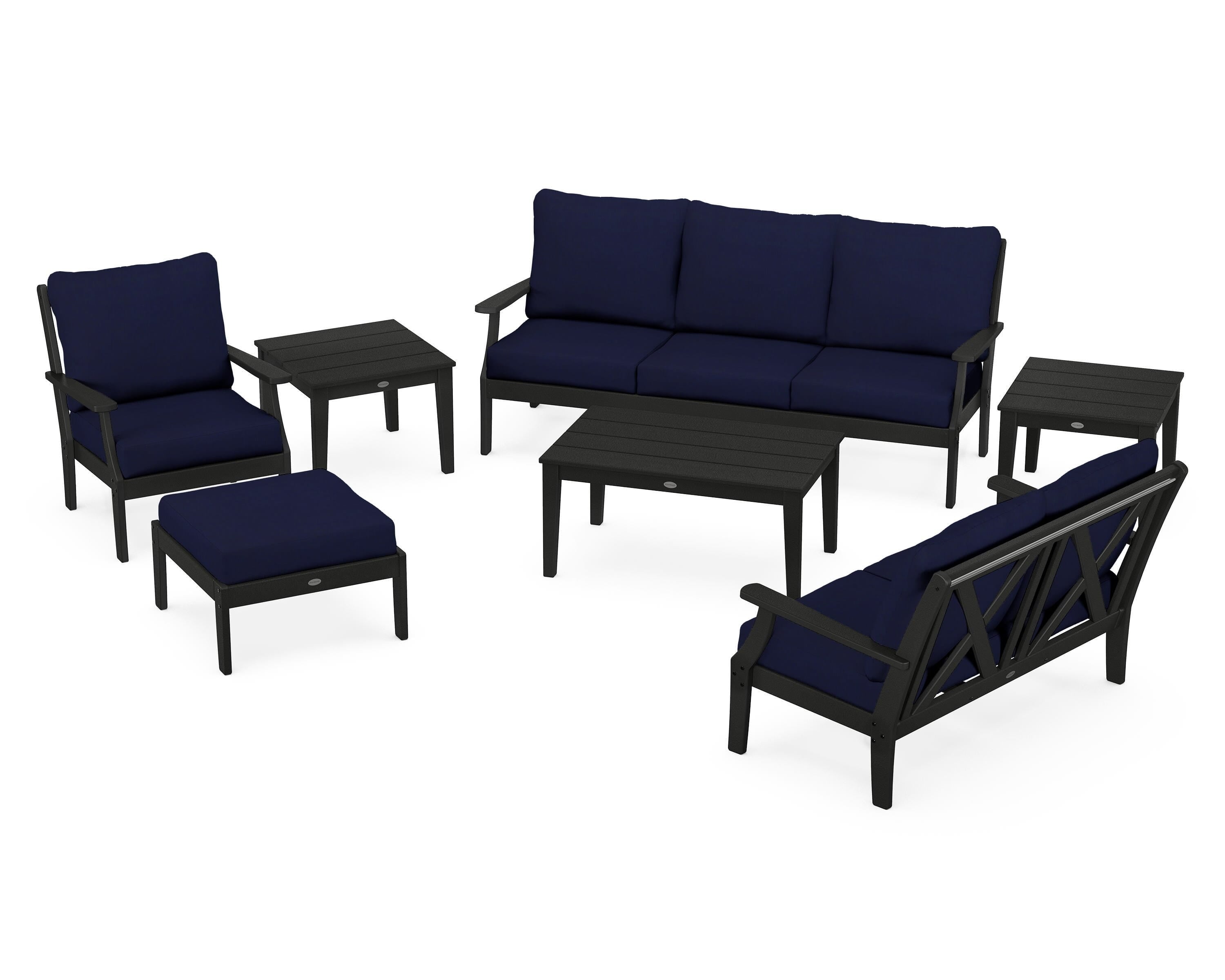 POLYWOOD Braxton 7-Piece Deep Seating Set in Black / Navy