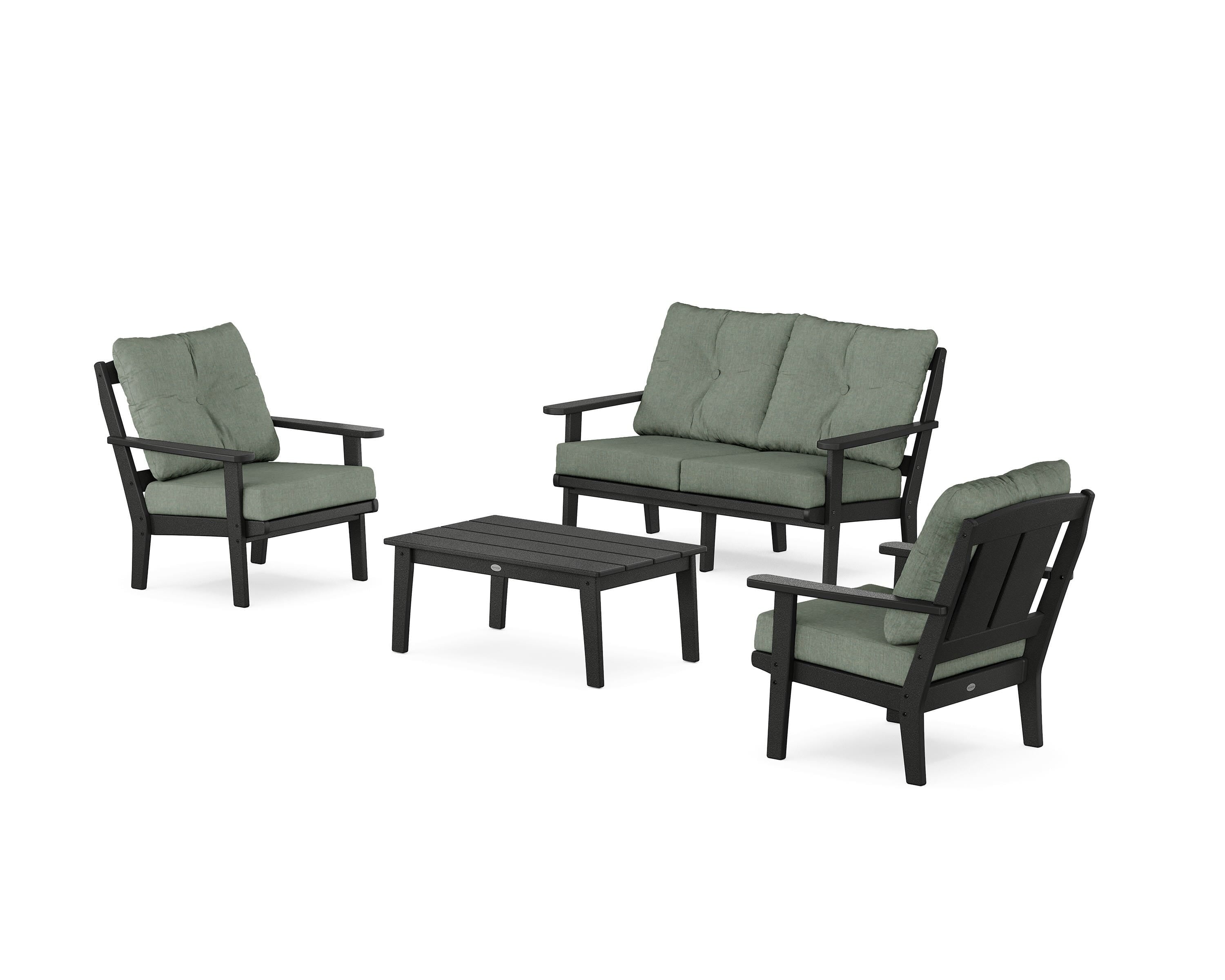 POLYWOOD Mission 4-Piece Deep Seating Set with Loveseat in Black / Cast Sage