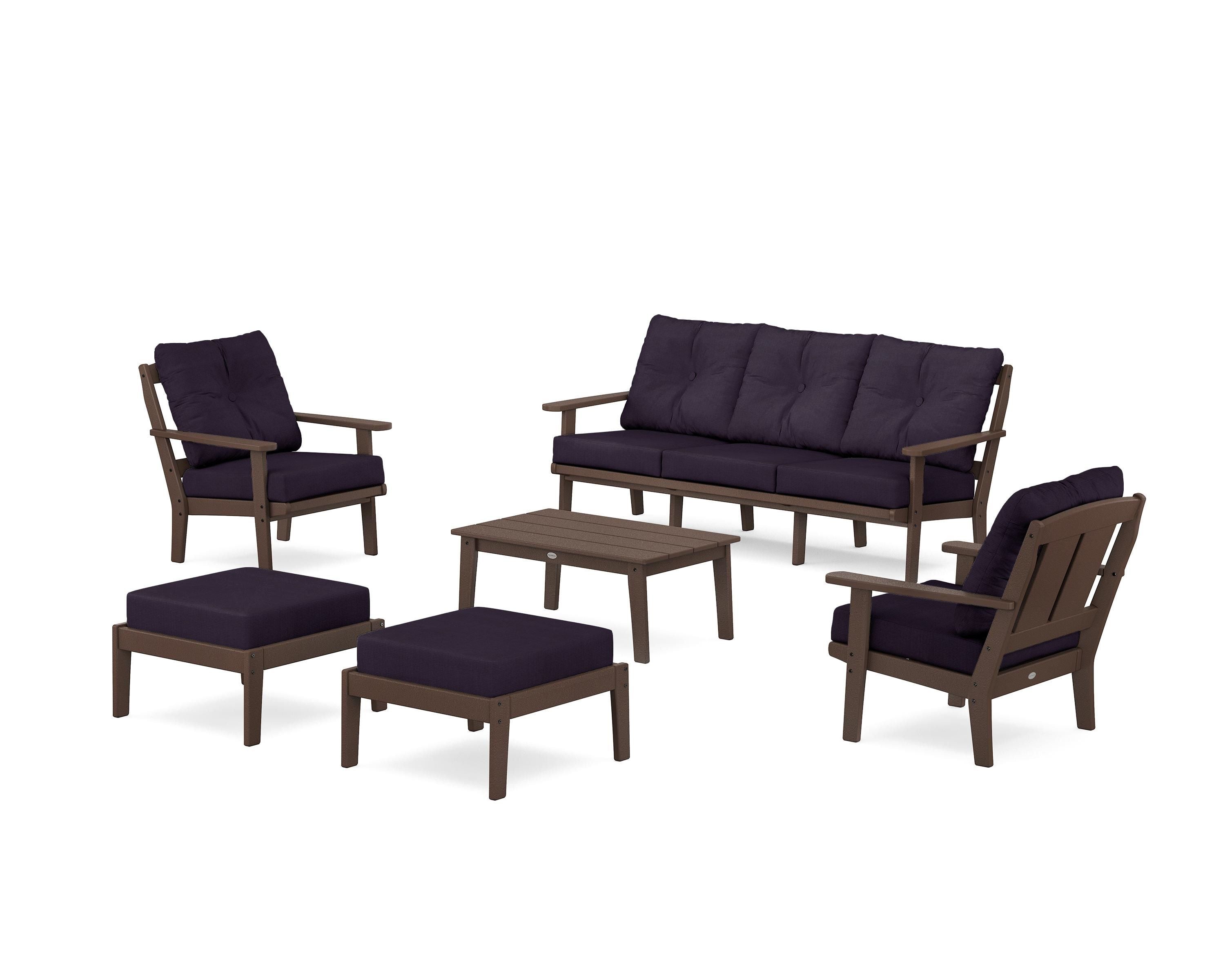 POLYWOOD Mission 6-Piece Lounge Sofa Set in Mahogany / Navy Linen