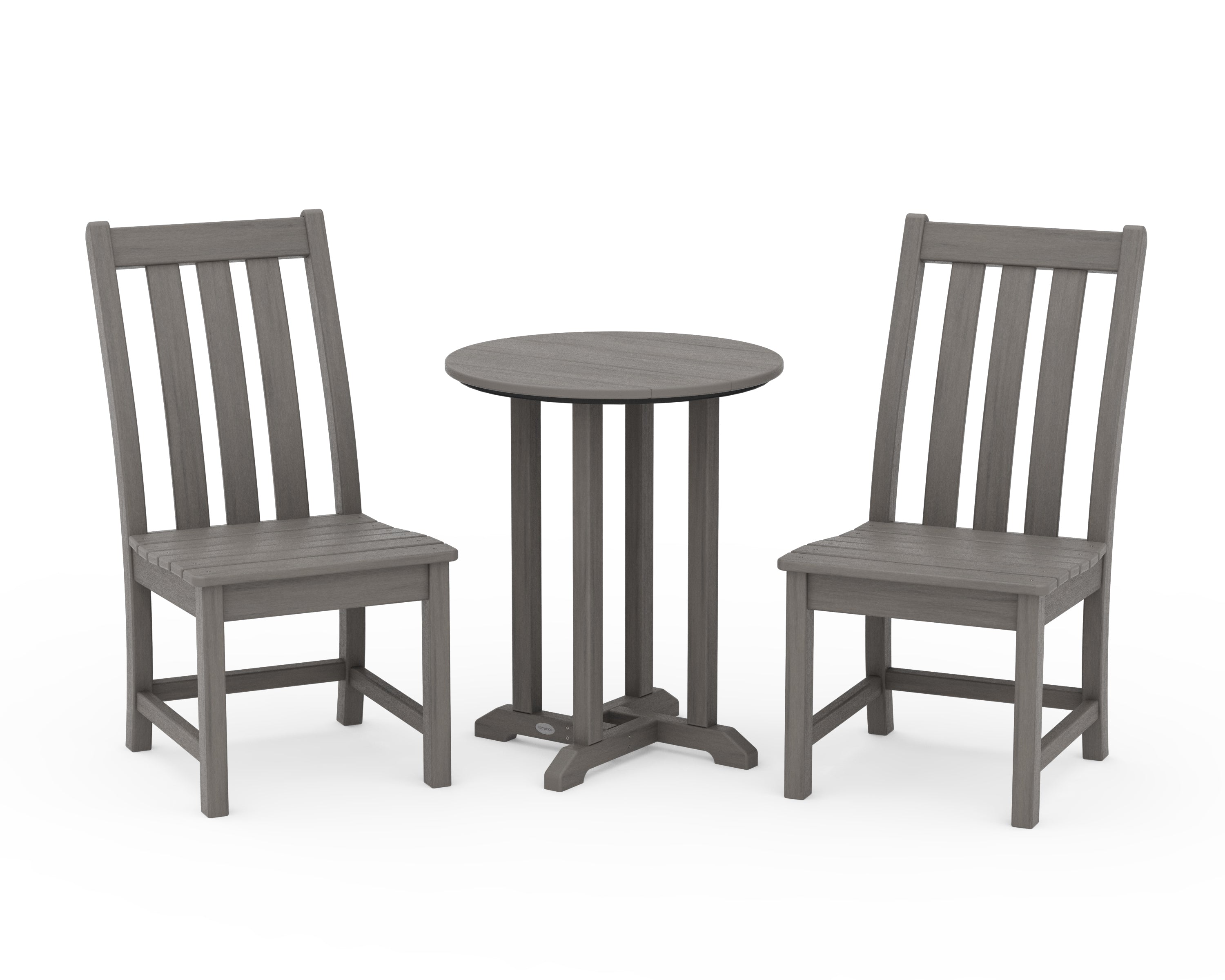 POLYWOOD Vineyard Side Chair 3-Piece Round Bistro Dining Set in Driftwood