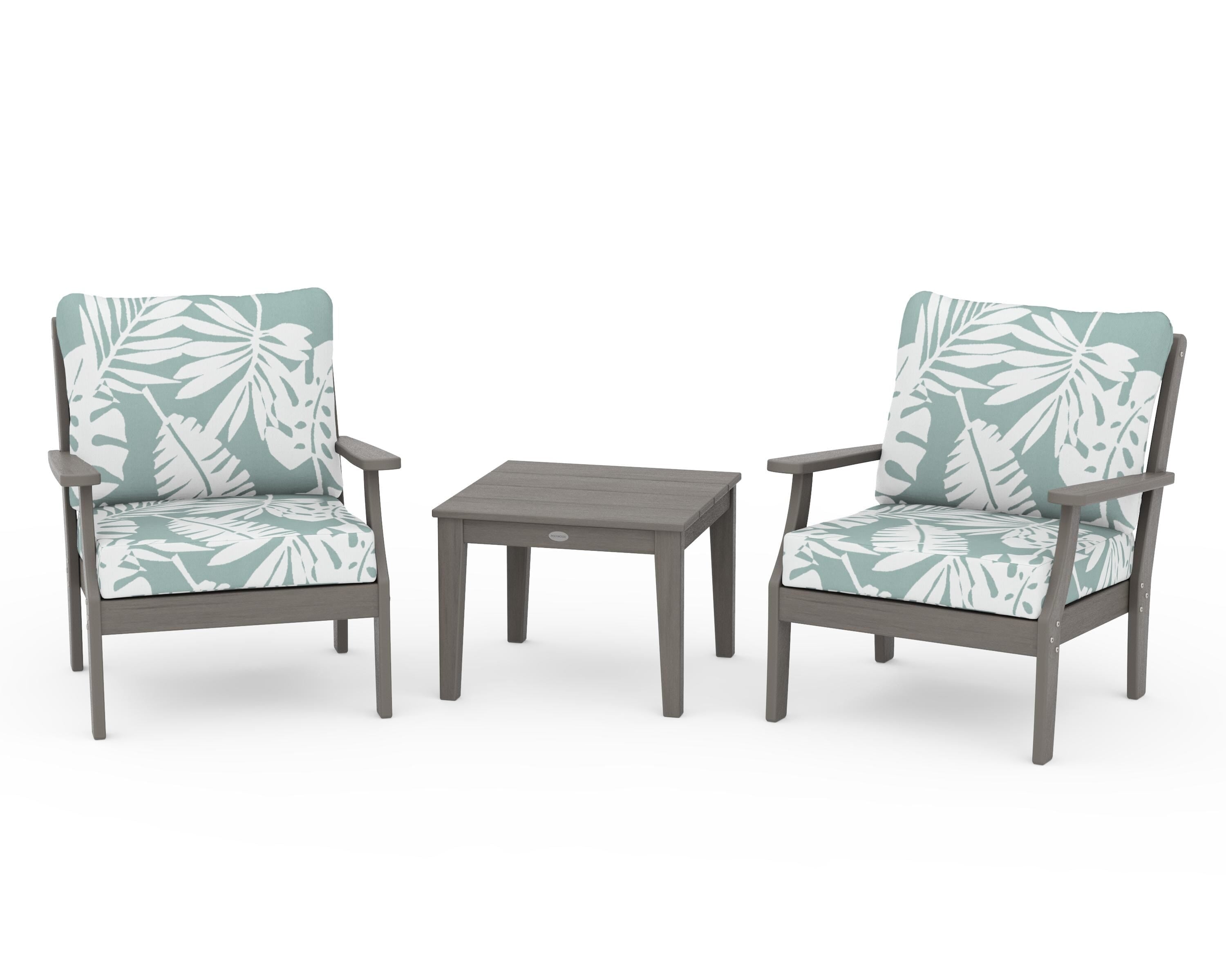 POLYWOOD Braxton 3-Piece Deep Seating Set in Driftwood / Leaf Glacier Spa