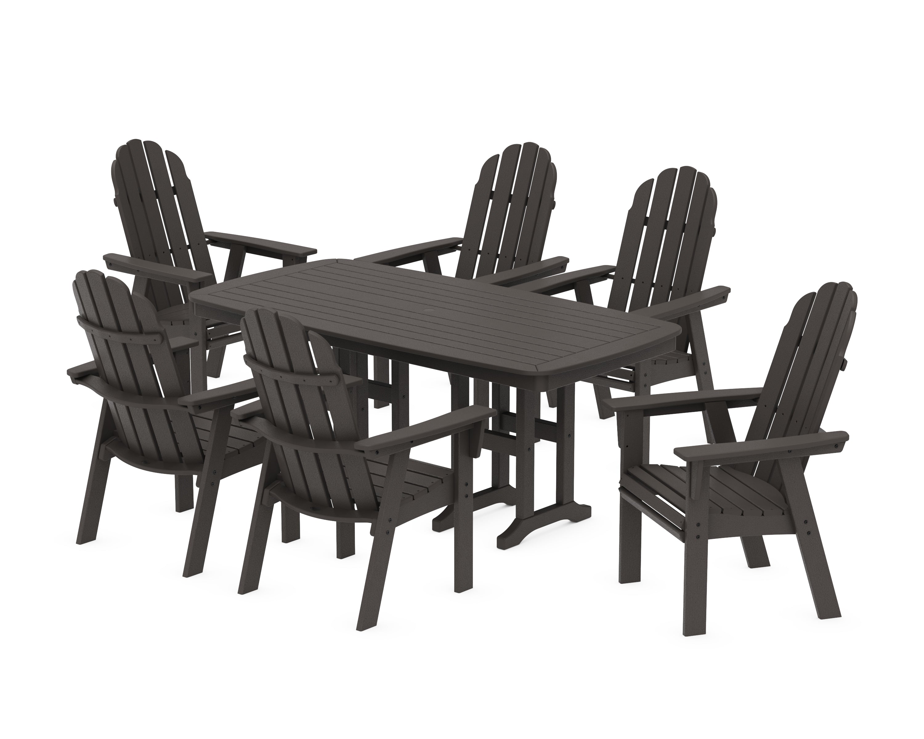 POLYWOOD Vineyard Curveback Adirondack Chair 7-Piece Dining Set in Vintage Coffee