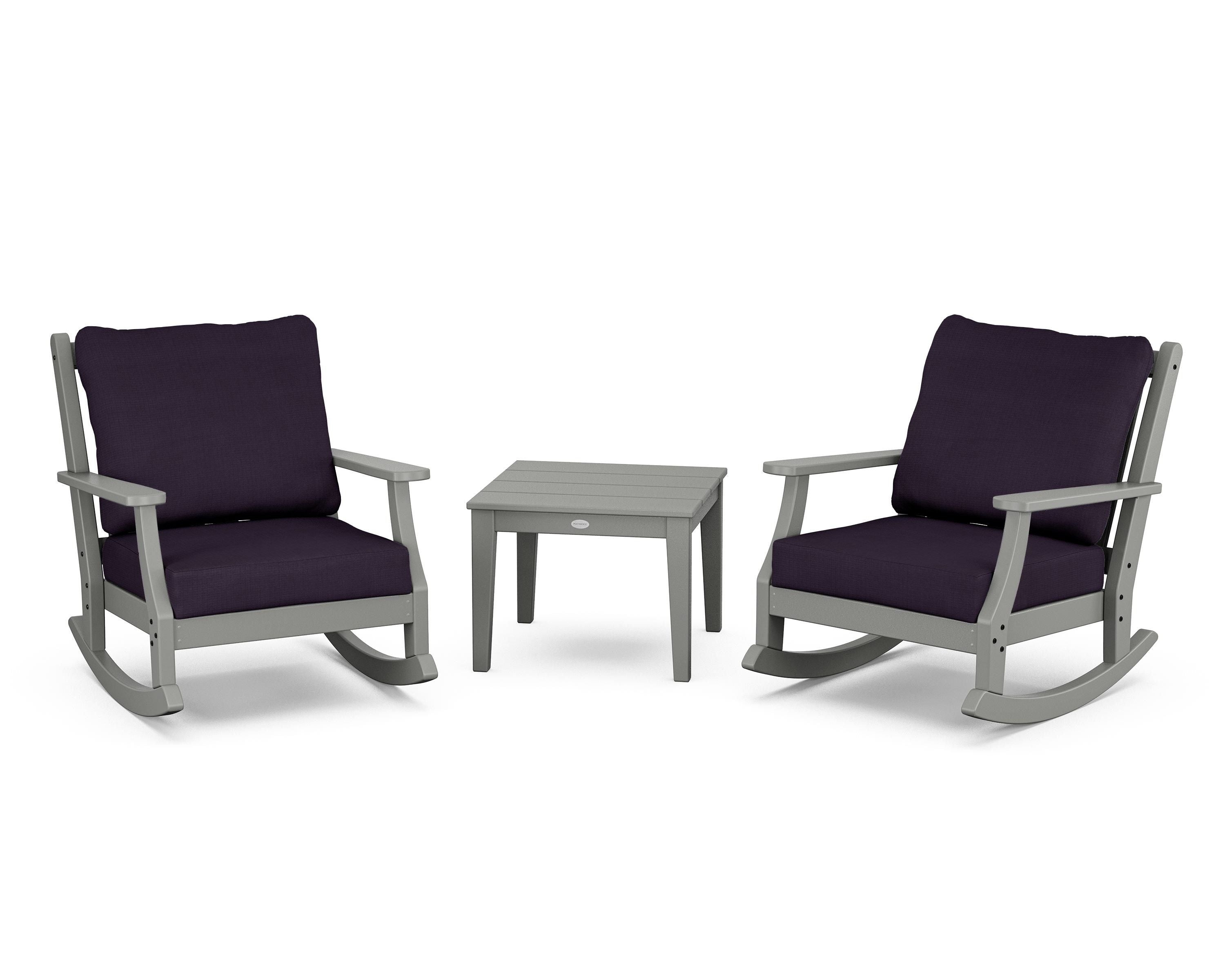 Country Living Wovendale 3-Piece Deep Seating Rocker Set in Slate Grey / Navy Linen