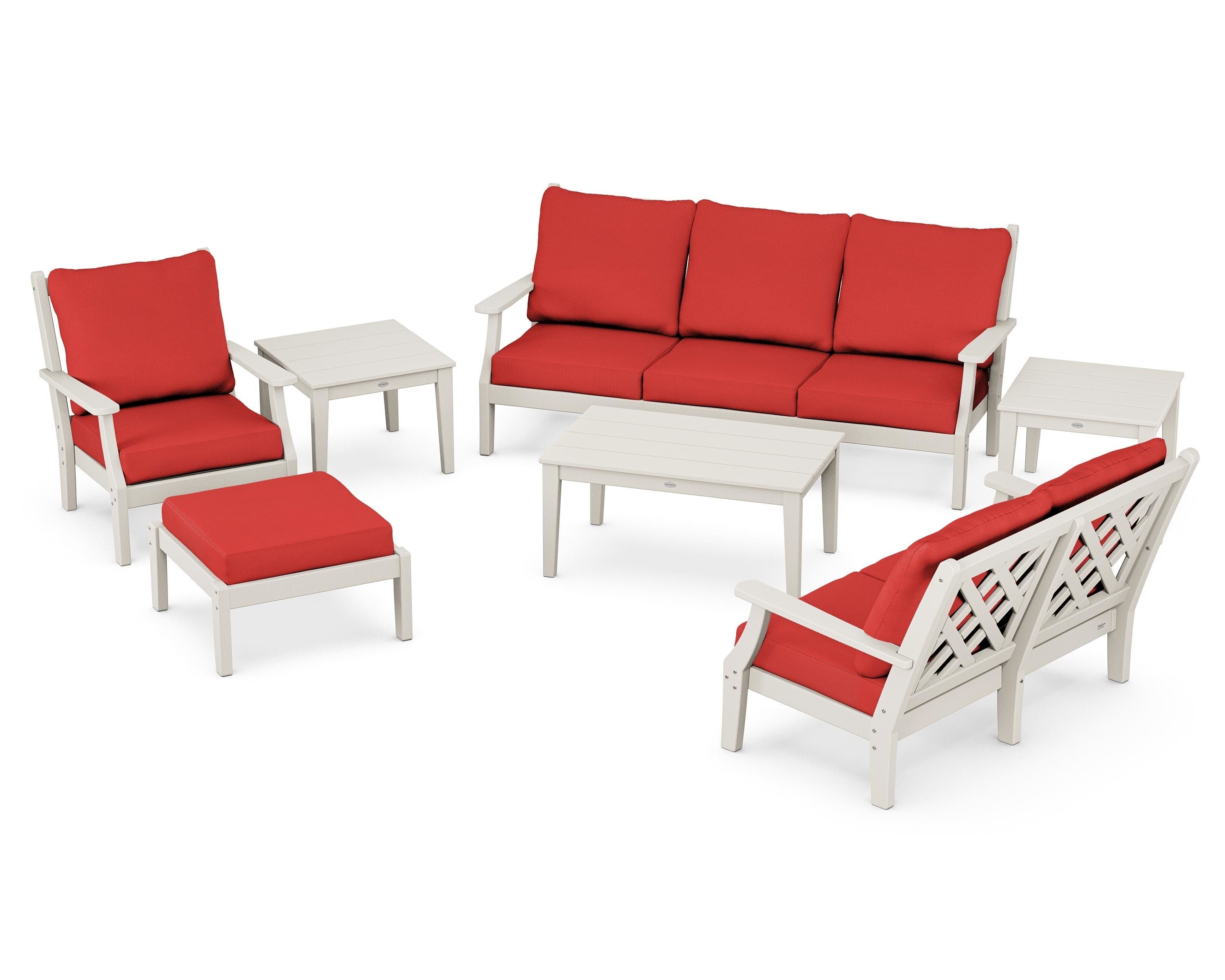 Country Living Wovendale 7-Piece Deep Seating Set in Sand / Crimson Linen