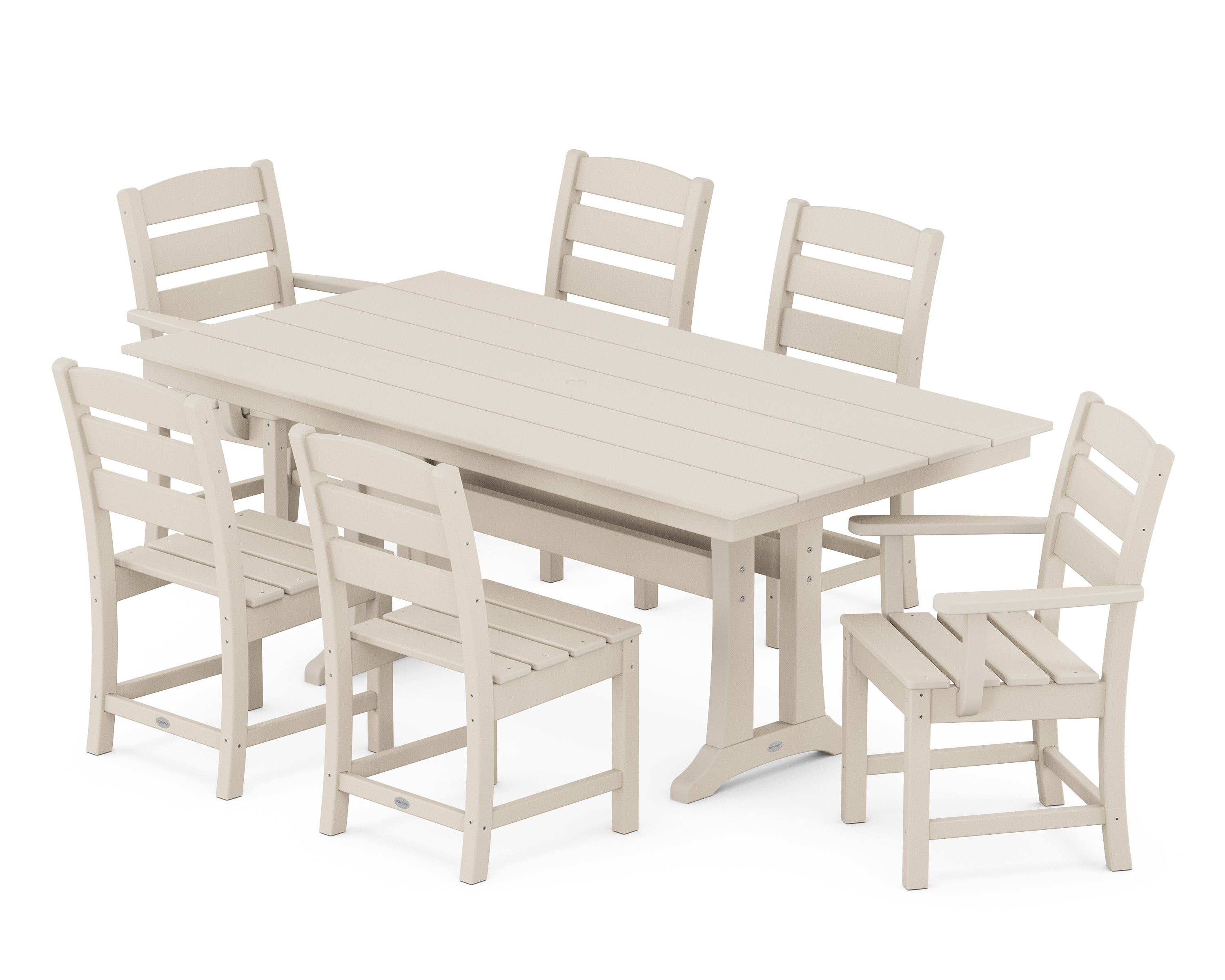POLYWOOD Lakeside 7-Piece Farmhouse Dining Set with Trestle Legs in Sand