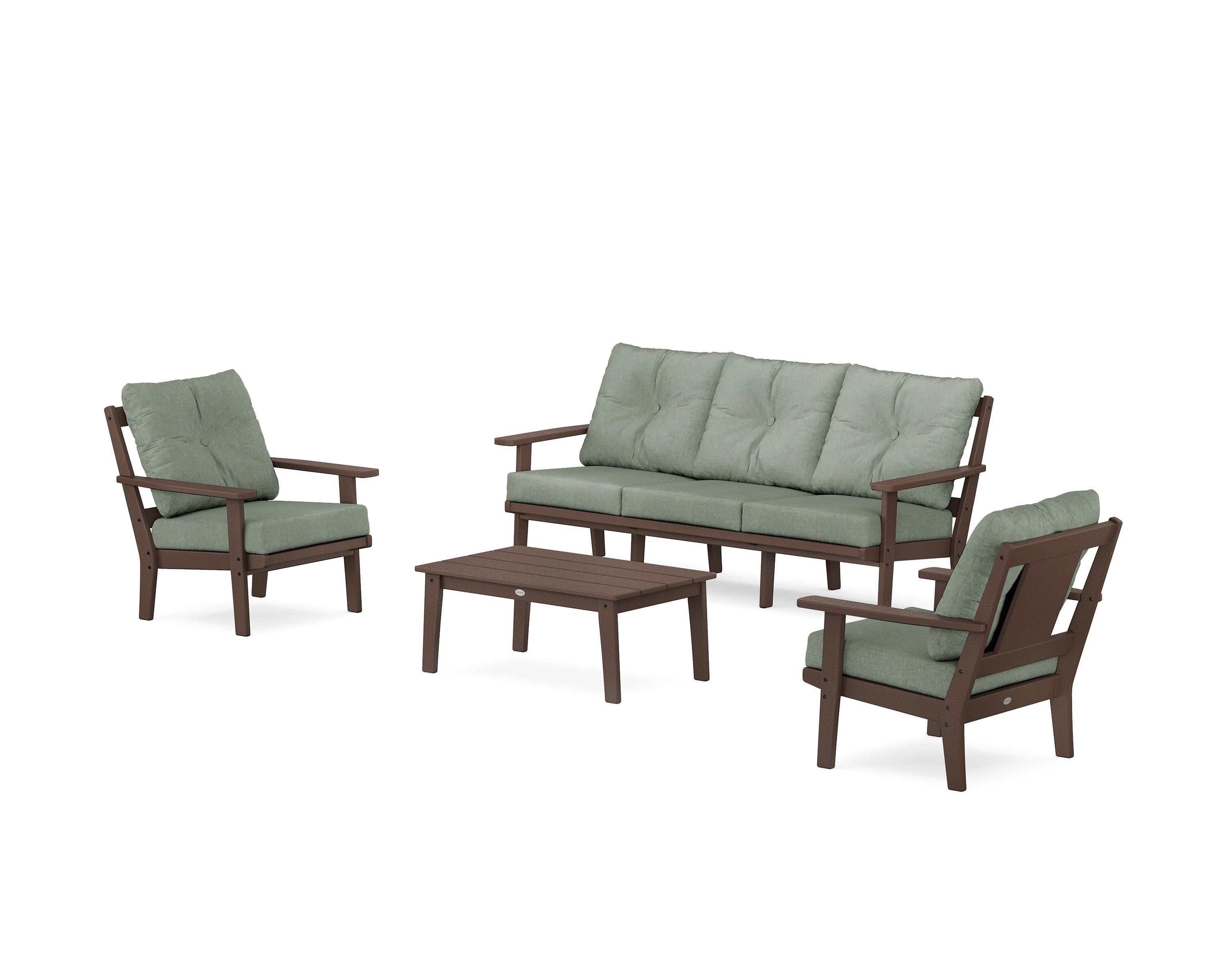 POLYWOOD Prairie 4-Piece Deep Seating Set with Sofa in Mahogany / Cast Sage