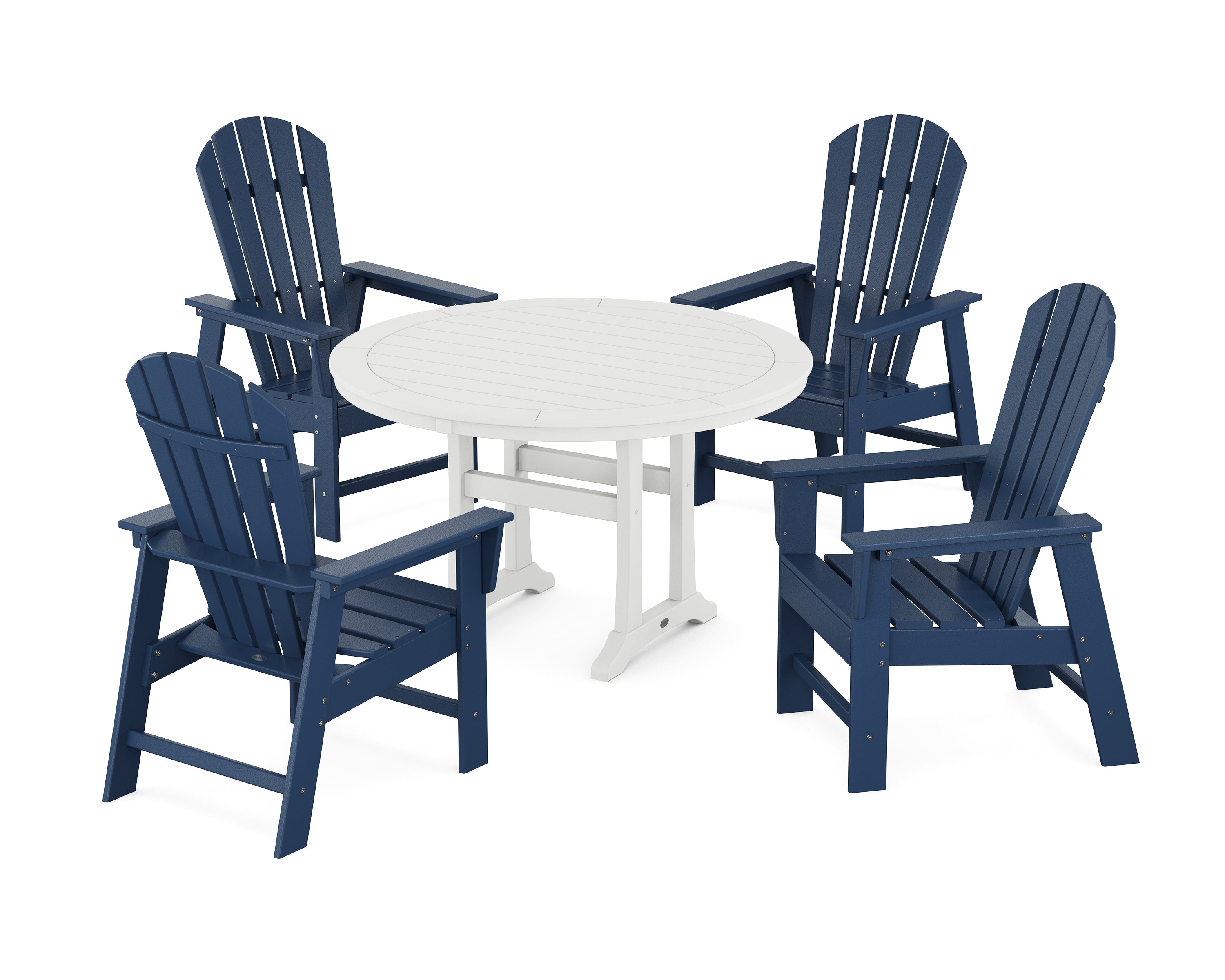 POLYWOOD® South Beach 5-Piece Round Dining Set with Trestle Legs in Navy / White