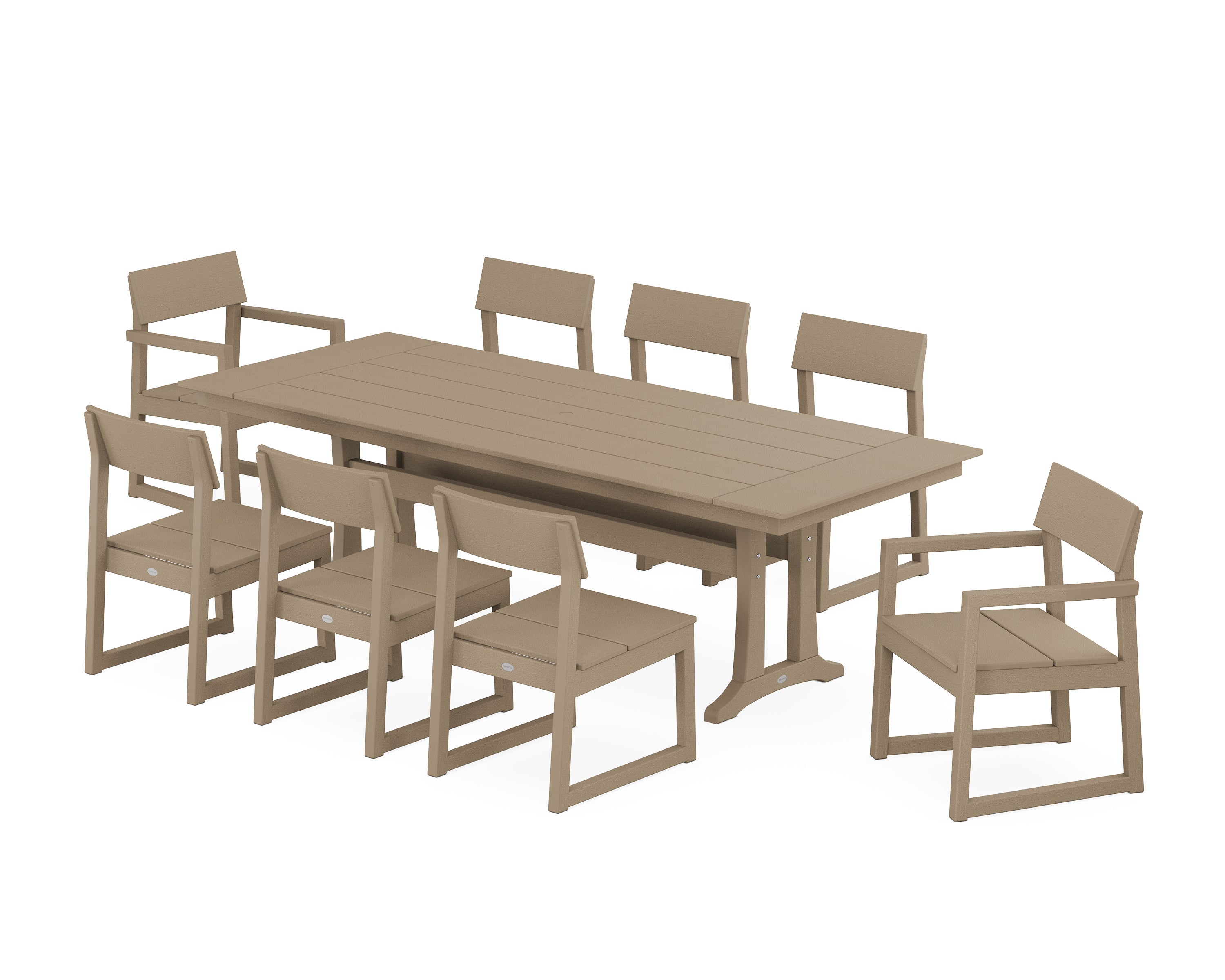 POLYWOOD® EDGE 9-Piece Farmhouse Dining Set with Trestle Legs in Vintage Sahara