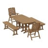 POLYWOOD Nautical Highback 5-Piece Dining Set with Benches in Vintage Coffee