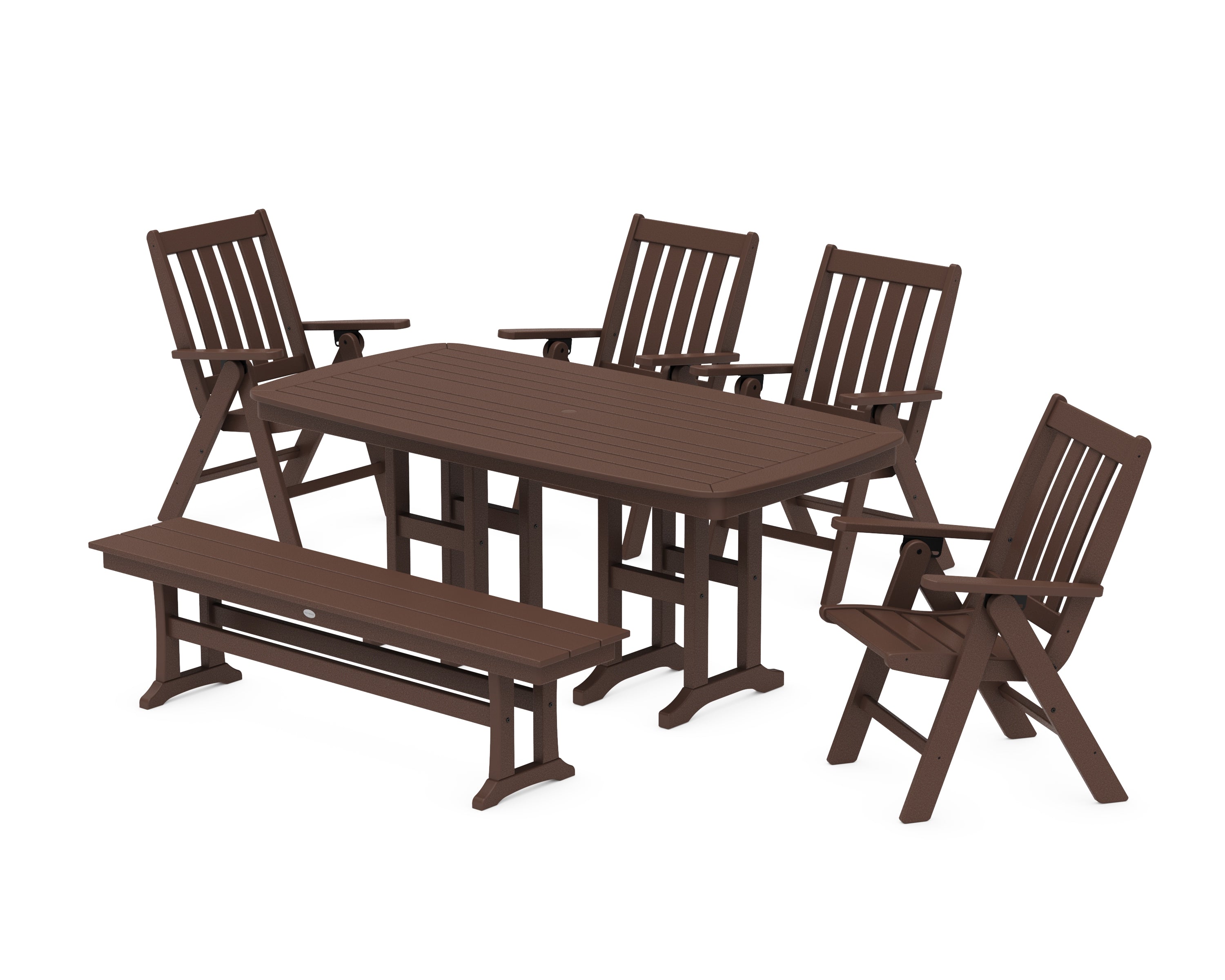 POLYWOOD Vineyard Folding Chair 6-Piece Dining Set with Bench in Mahogany