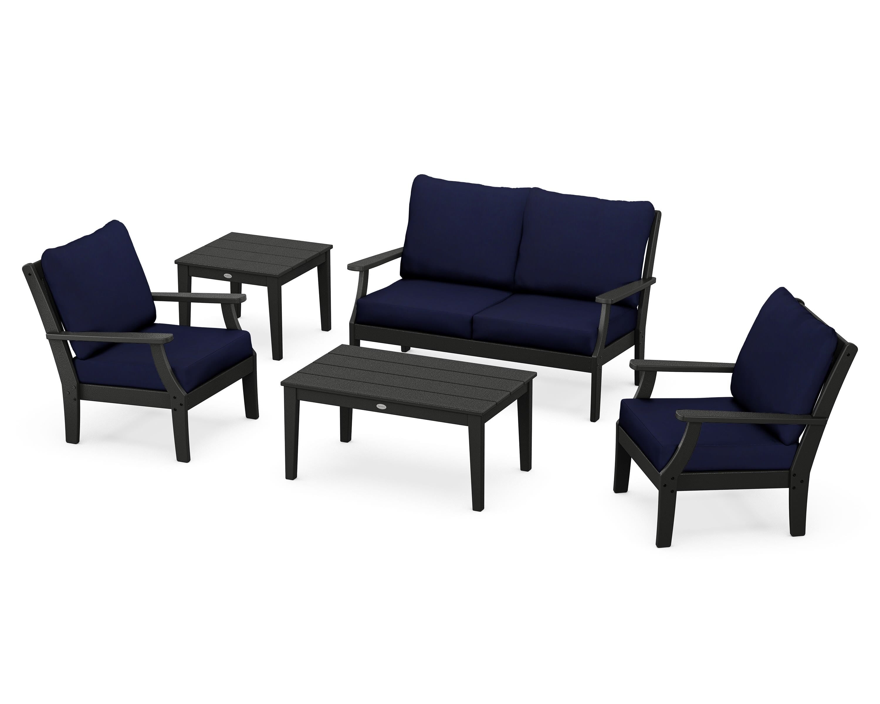 POLYWOOD Braxton 5-Piece Deep Seating Set in Black / Navy