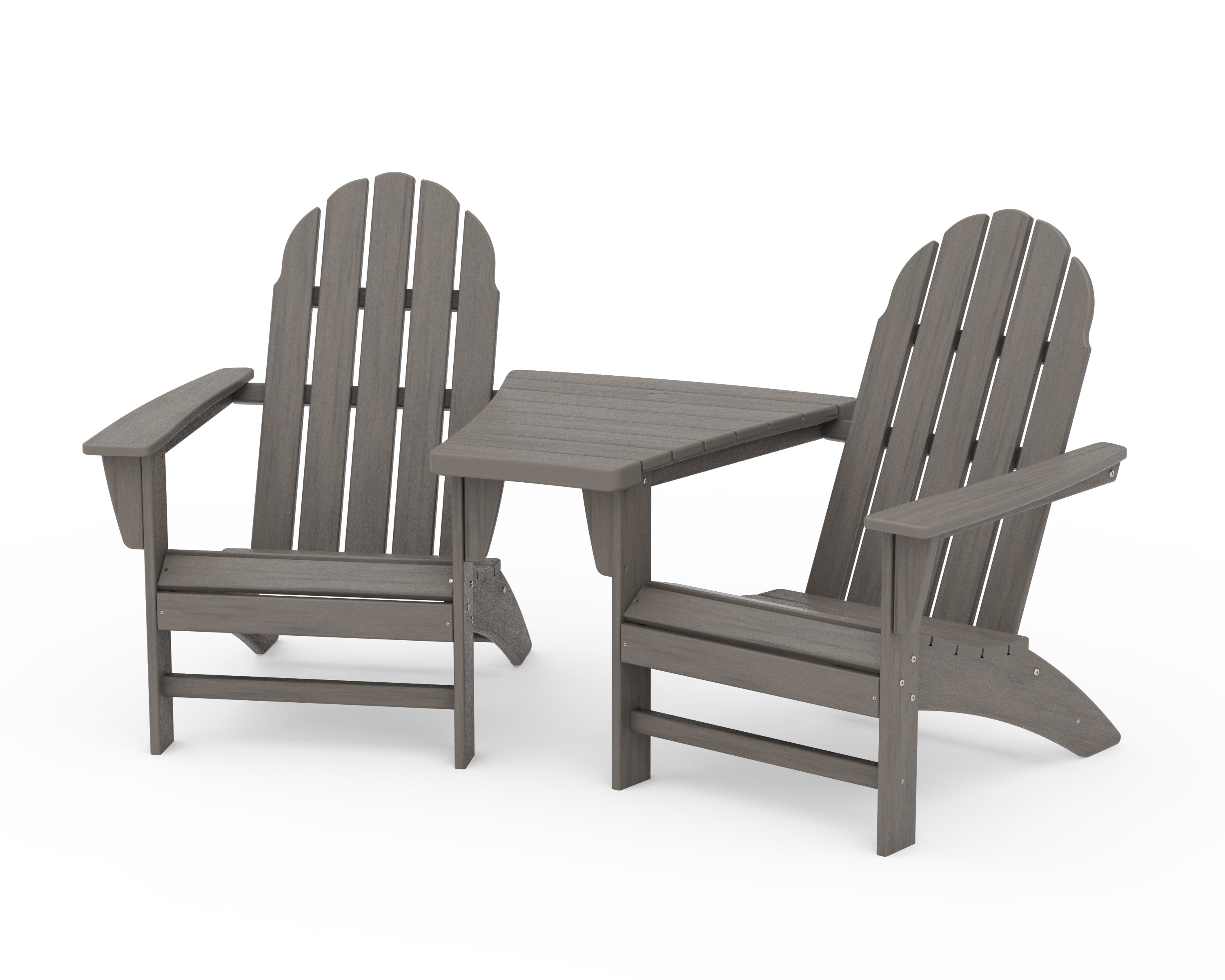 POLYWOOD Vineyard 3-Piece Adirondack Set with Angled Connecting Table in Driftwood
