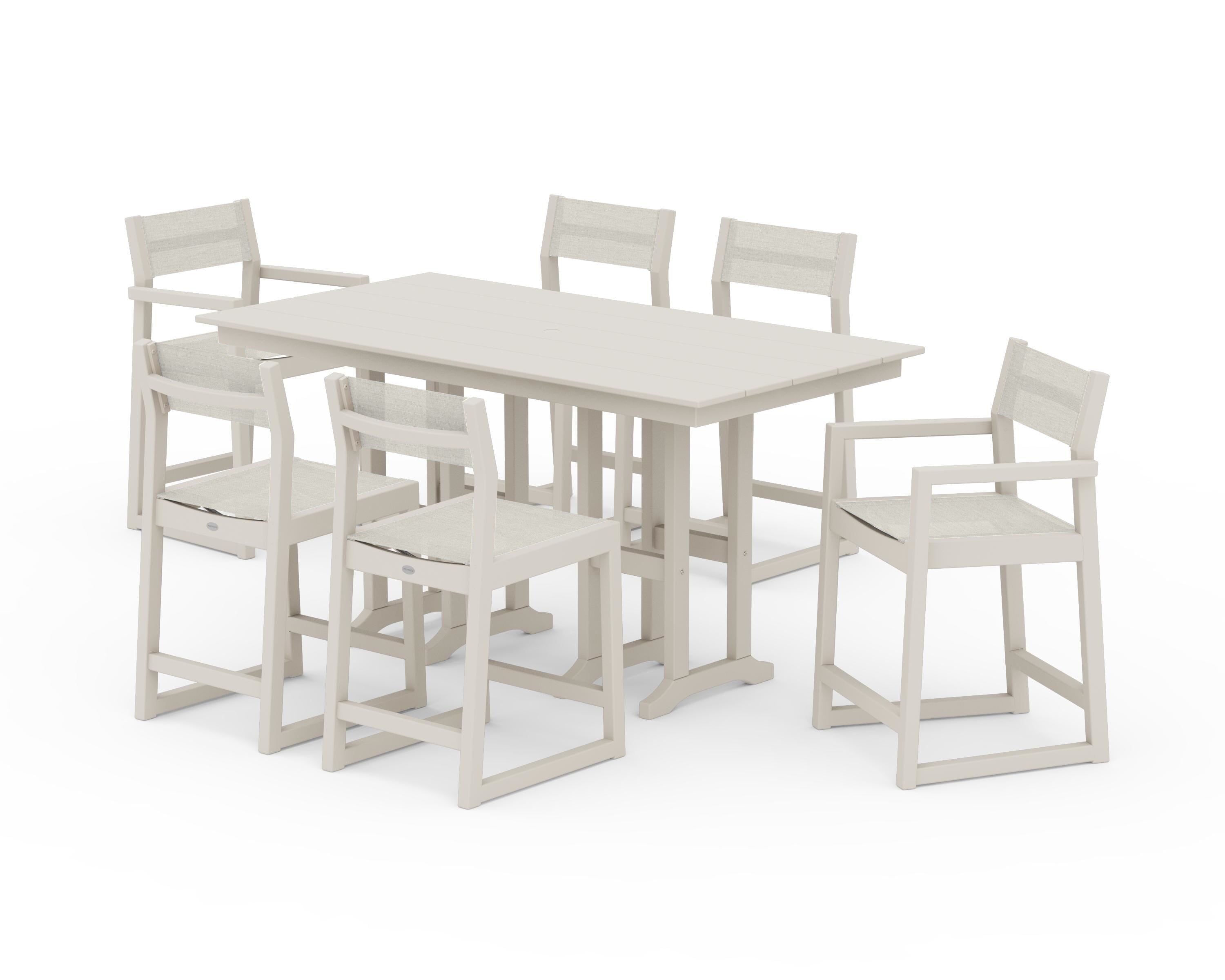 POLYWOOD EDGE Sling 7-Piece Farmhouse Counter Set in Sand / Parchment Sling