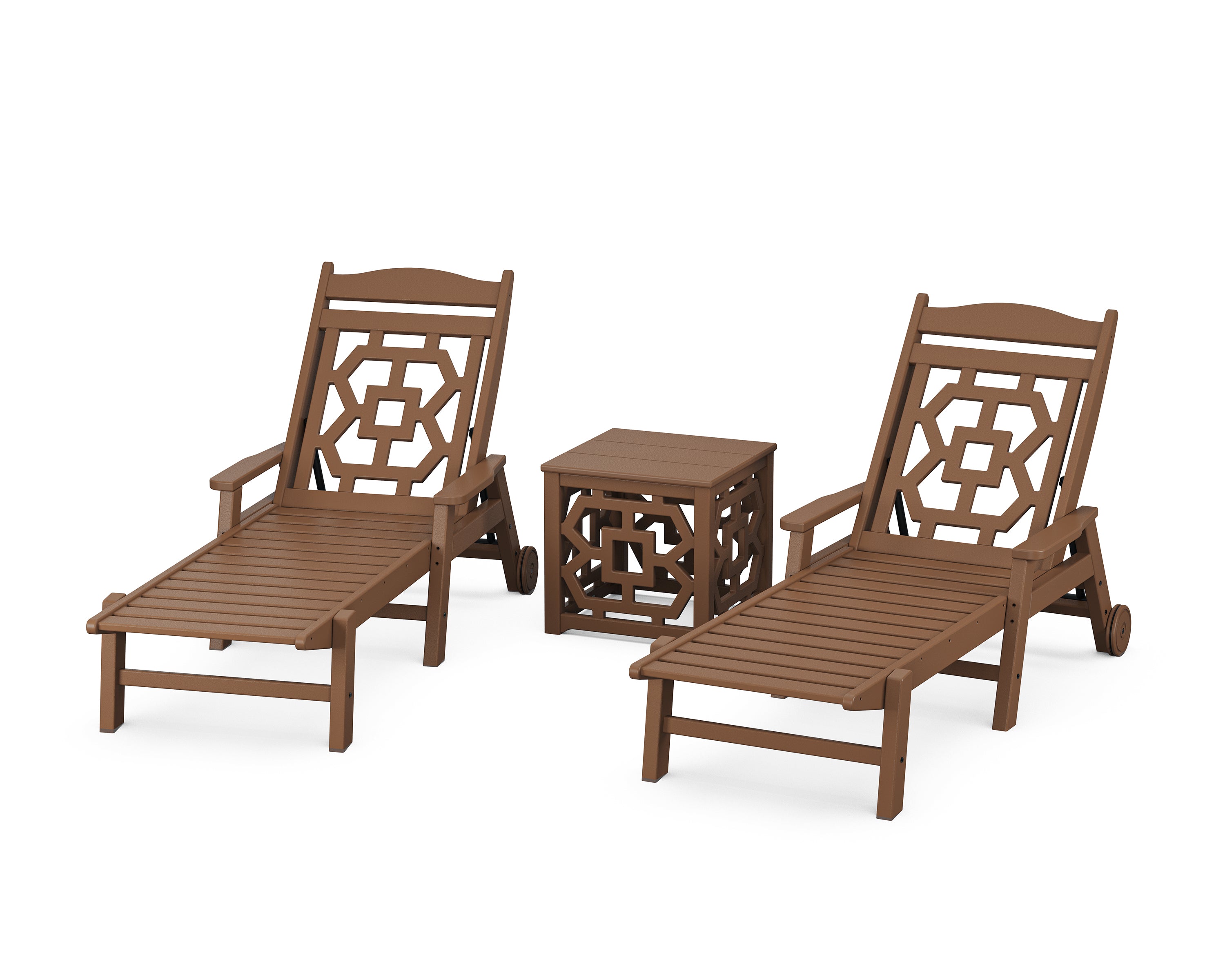 Martha Stewart by POLYWOOD Chinoiserie 3-Piece Chaise Set in Teak