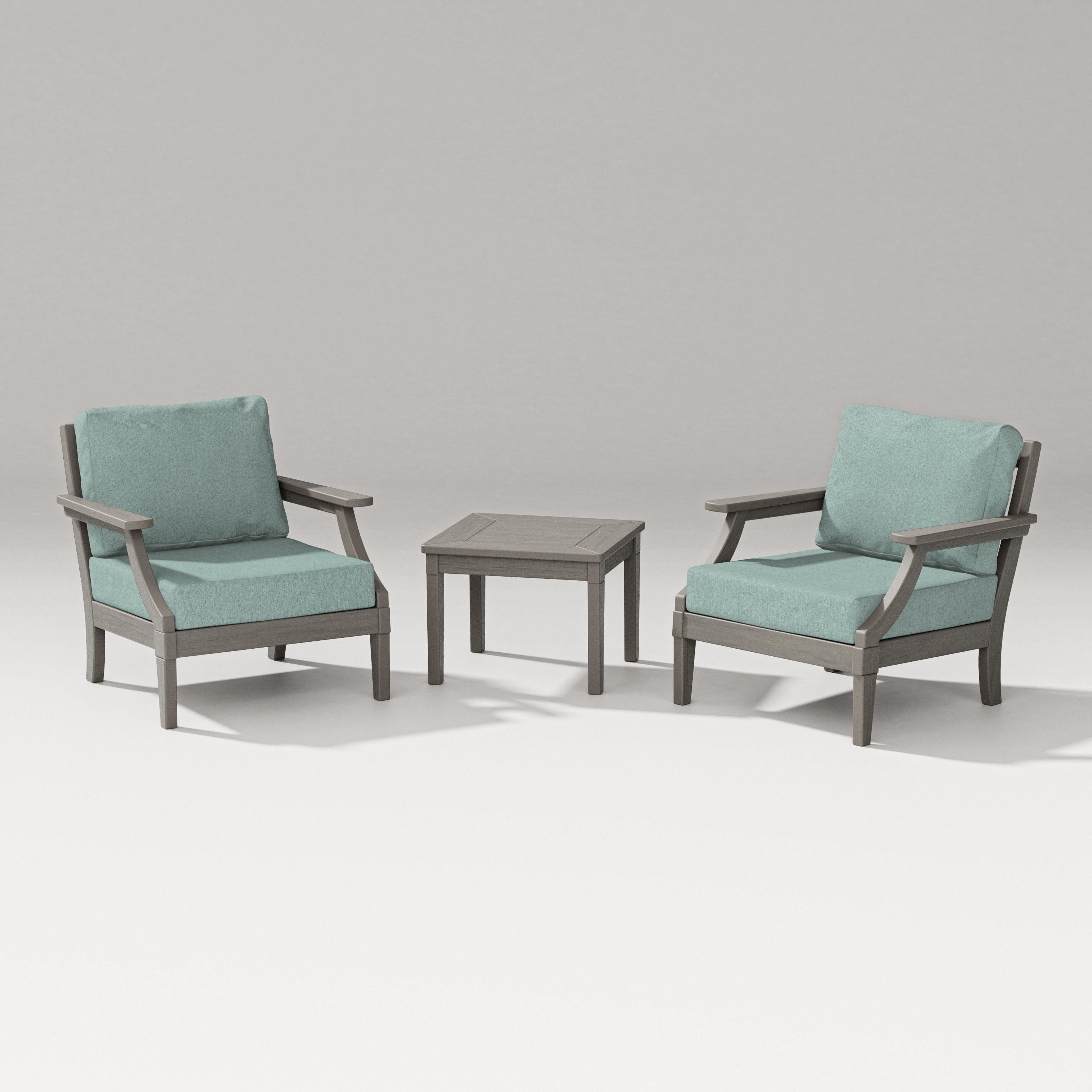 PW Designer Series Estate 3-Piece Lounge Chair Set in Driftwood / Glacier Spa