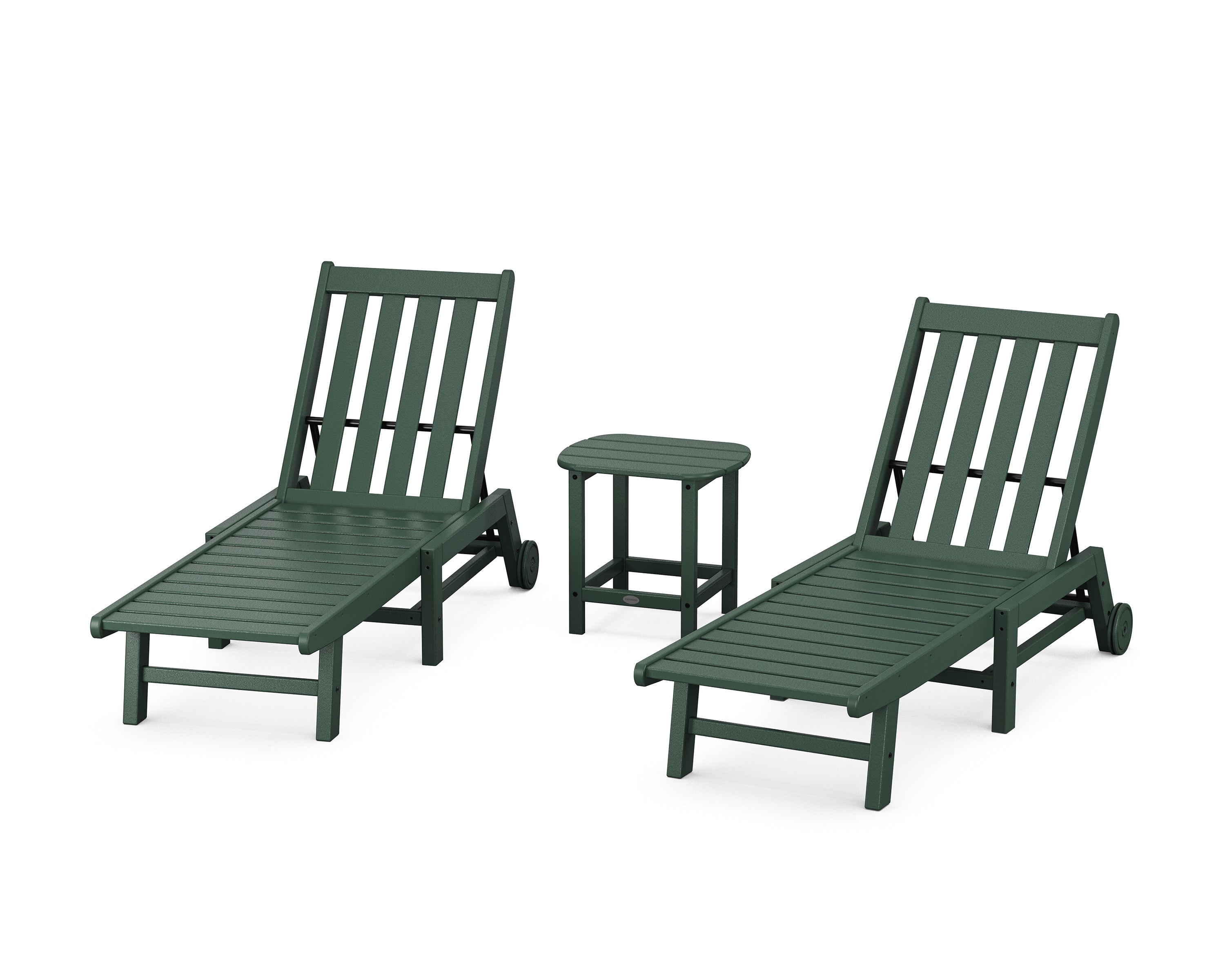 POLYWOOD Vineyard 3-Piece Chaise with Wheels Set in Green