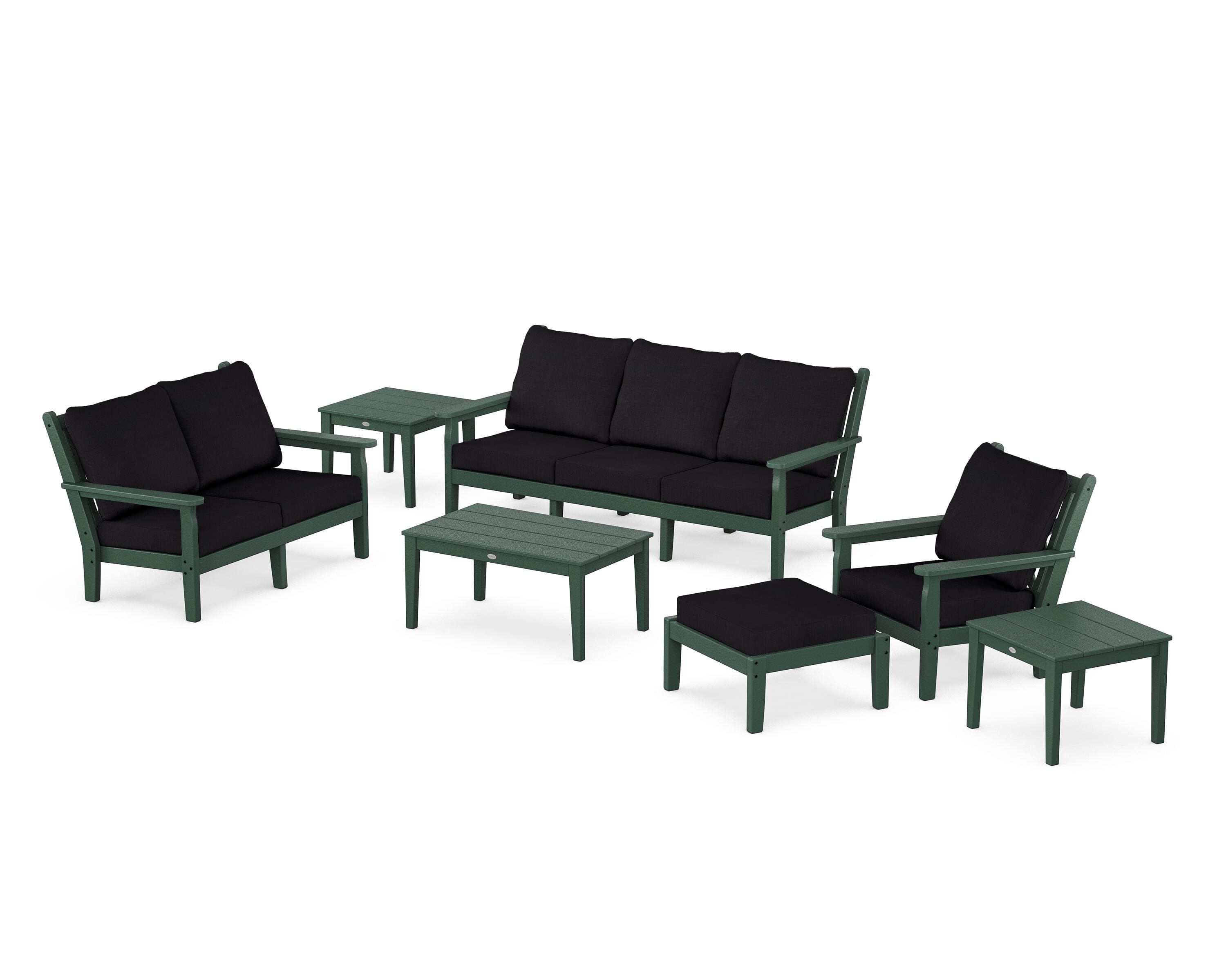POLYWOOD Chippendale 7-Piece Deep Seating Set in Green / Midnight Linen