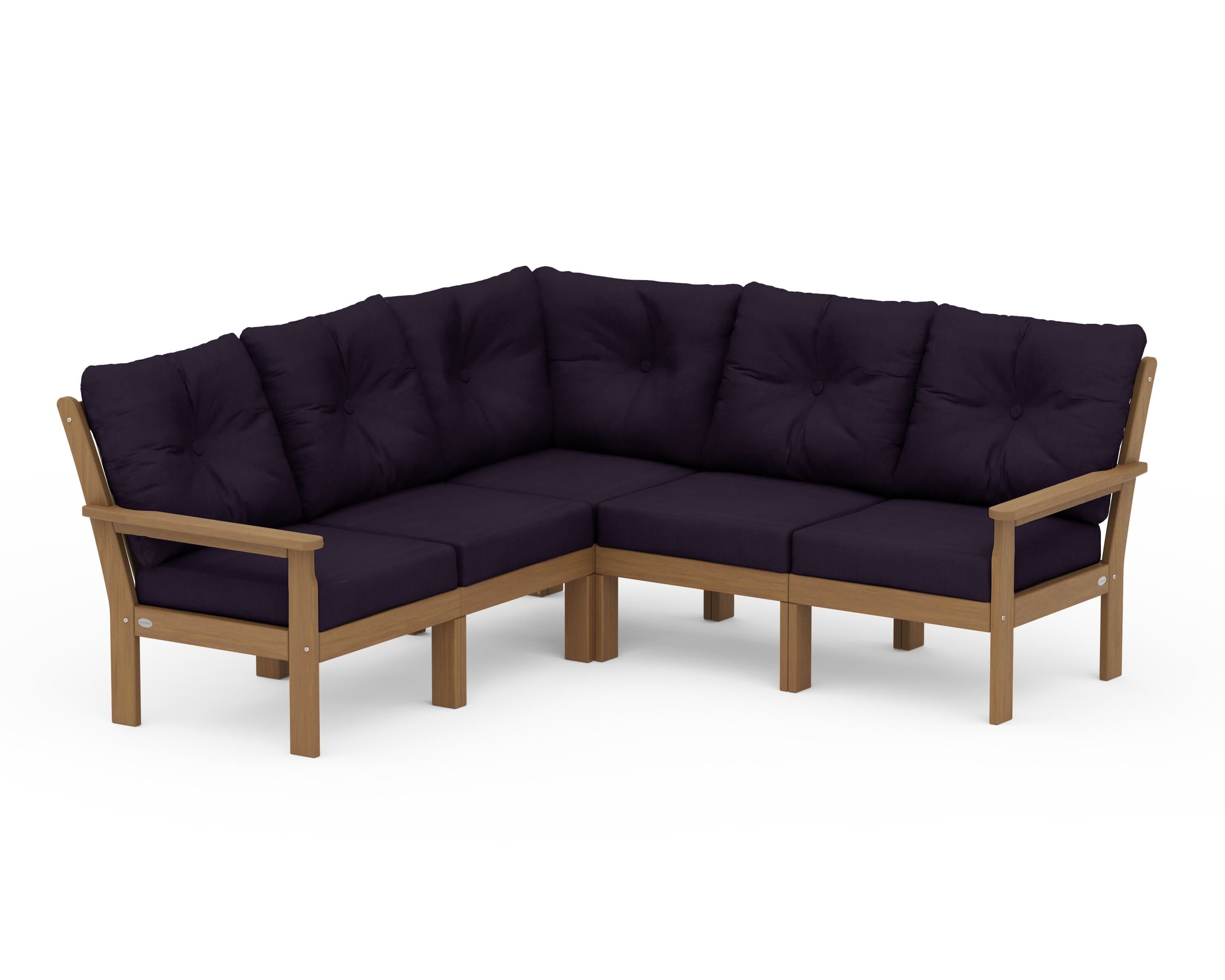POLYWOOD Vineyard 5-Piece Sectional in Natural / Navy Linen