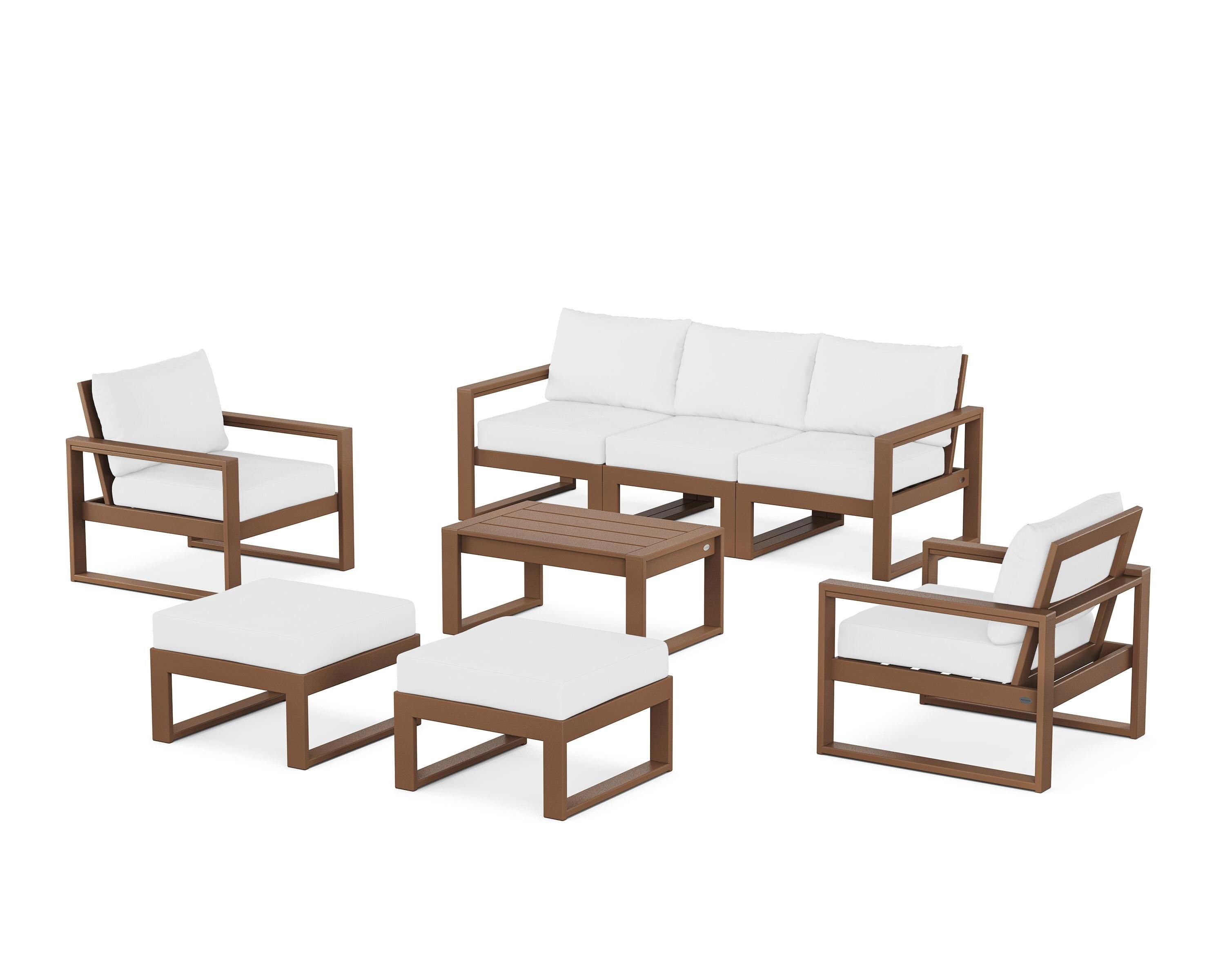 POLYWOOD EDGE Sectional 8-Piece Lounge Sofa Set in Teak / Natural