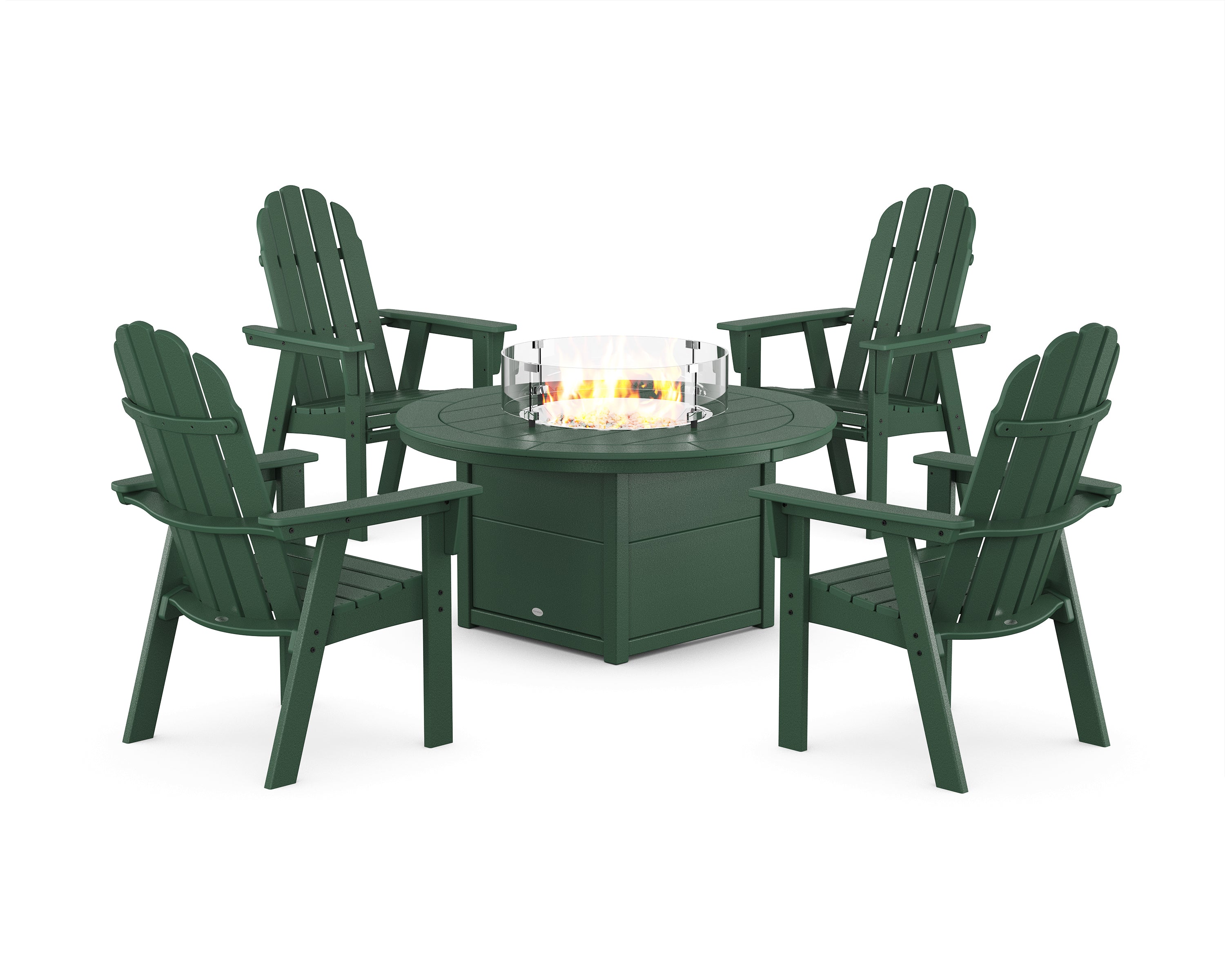 POLYWOOD® Vineyard 4-Piece Curveback Upright Adirondack Conversation Set with Fire Pit Table in Green