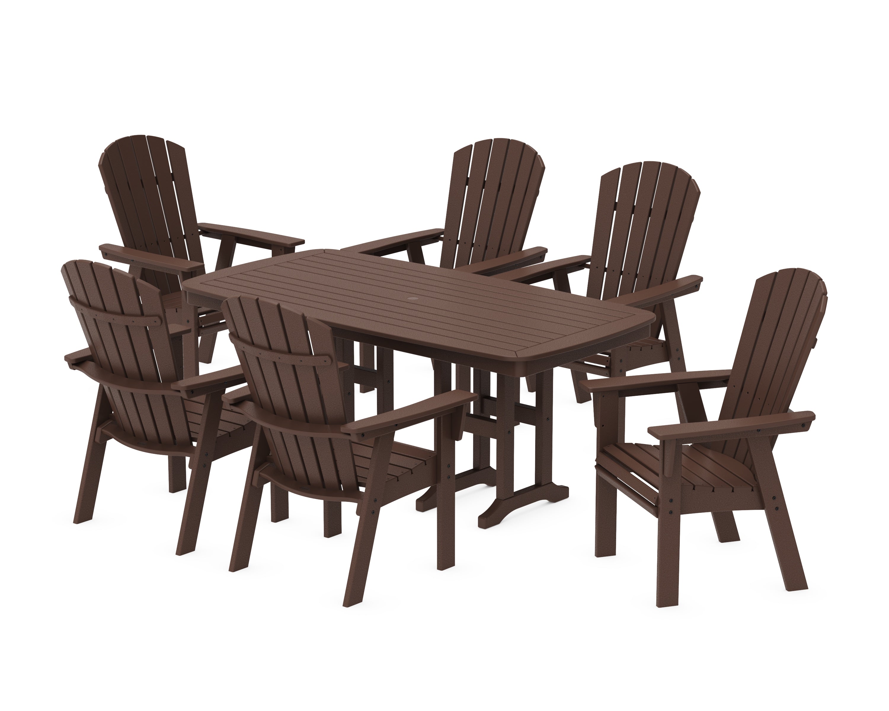 POLYWOOD Nautical Curveback Adirondack 7-Piece Dining Set in Mahogany