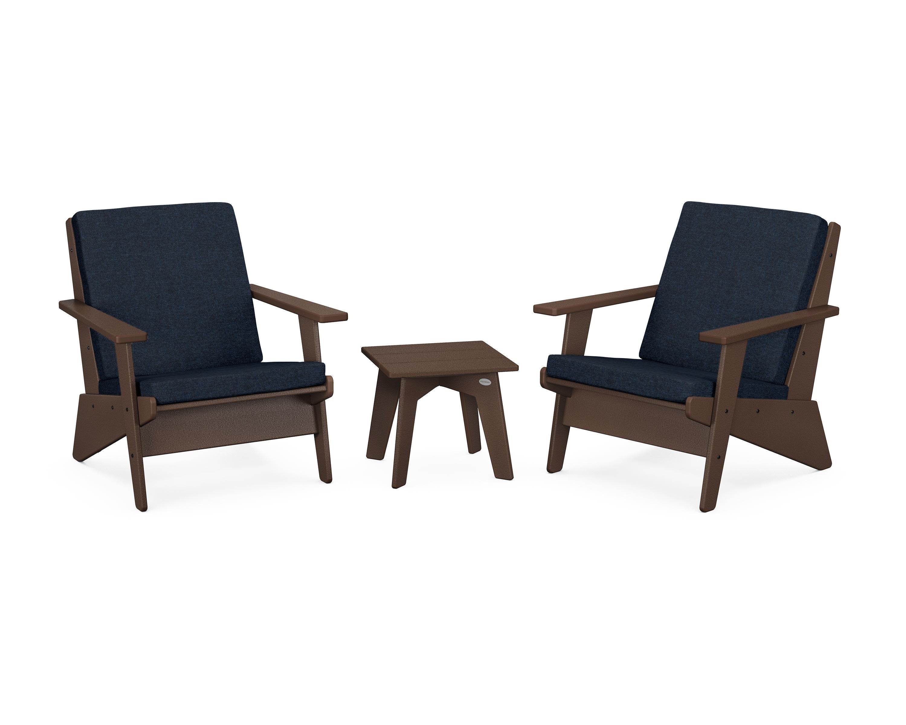 POLYWOOD Riviera Modern Lounge 3-Piece Set in Mahogany / Marine Indigo