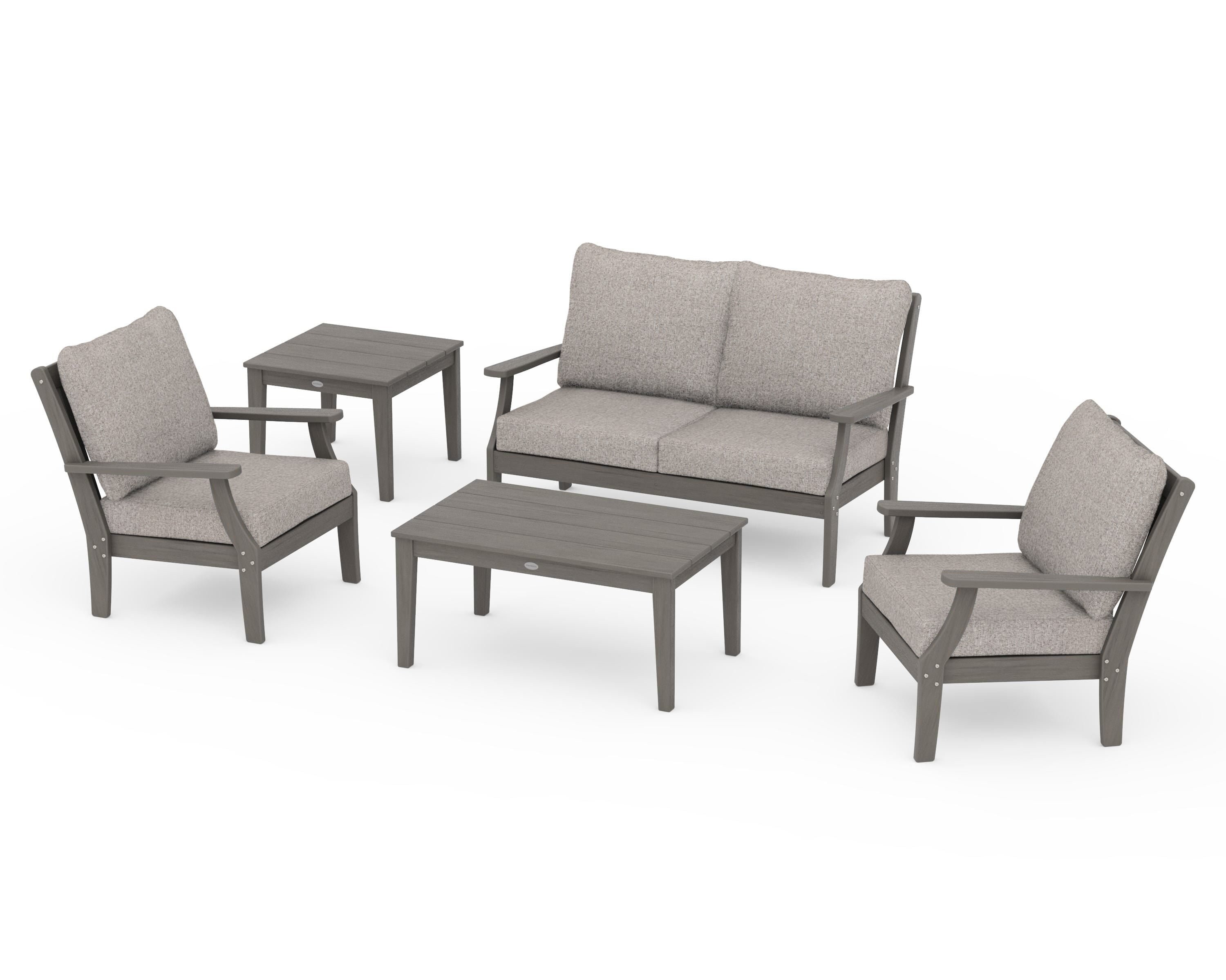 POLYWOOD Braxton 5-Piece Deep Seating Set in Driftwood / Weathered Tweed