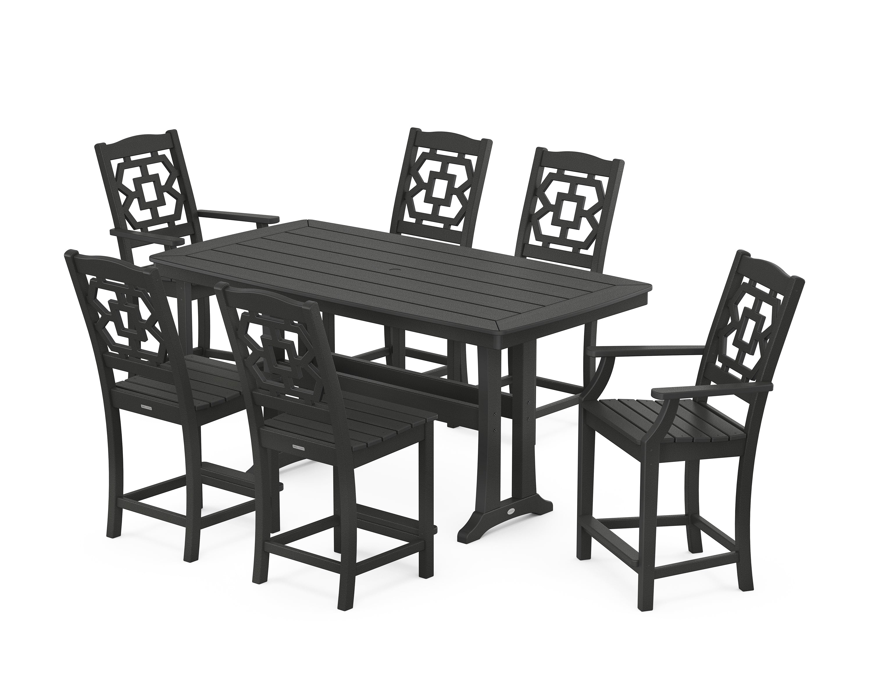 Martha Stewart by POLYWOOD® Chinoiserie 7-Piece Counter Set with Trestle Legs in Black