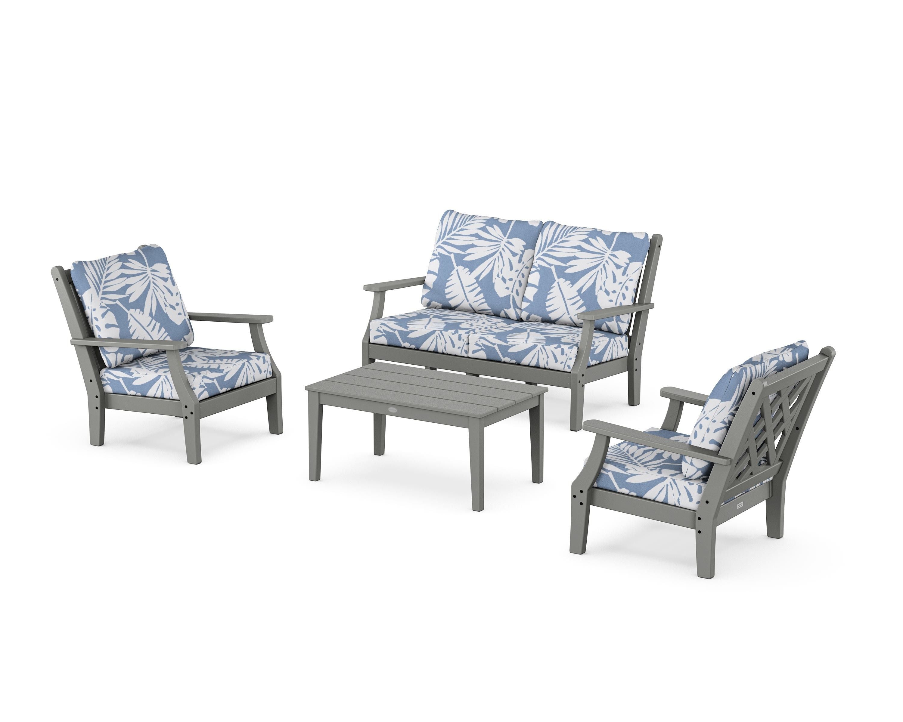 Country Living Wovendale 4-Piece Deep Seating Set with Loveseat in Slate Grey / Leaf Sky Blue