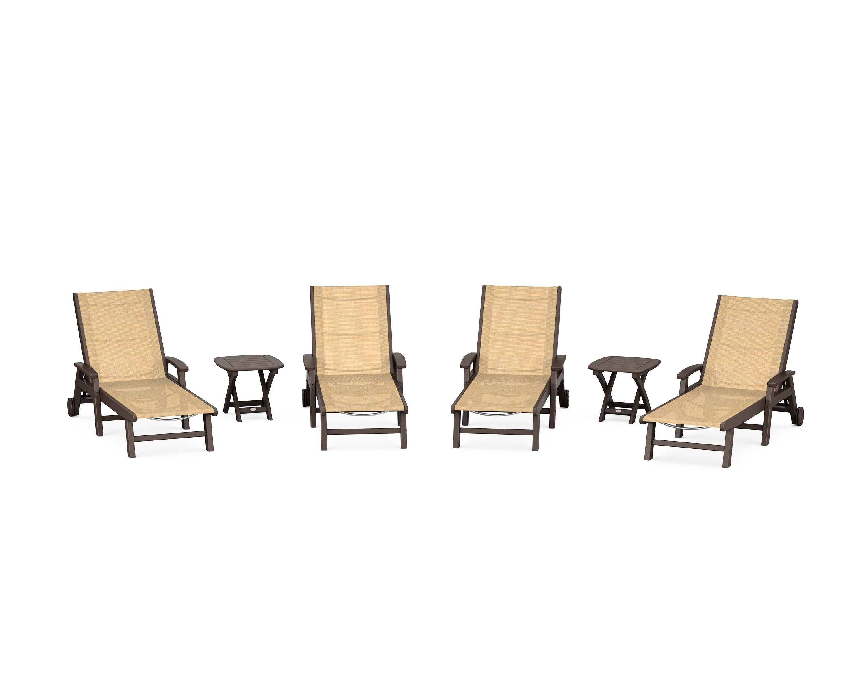 POLYWOOD Coastal Chaise 6-Piece Set with Wheels in Mahogany / Dupioni Apricot Sling