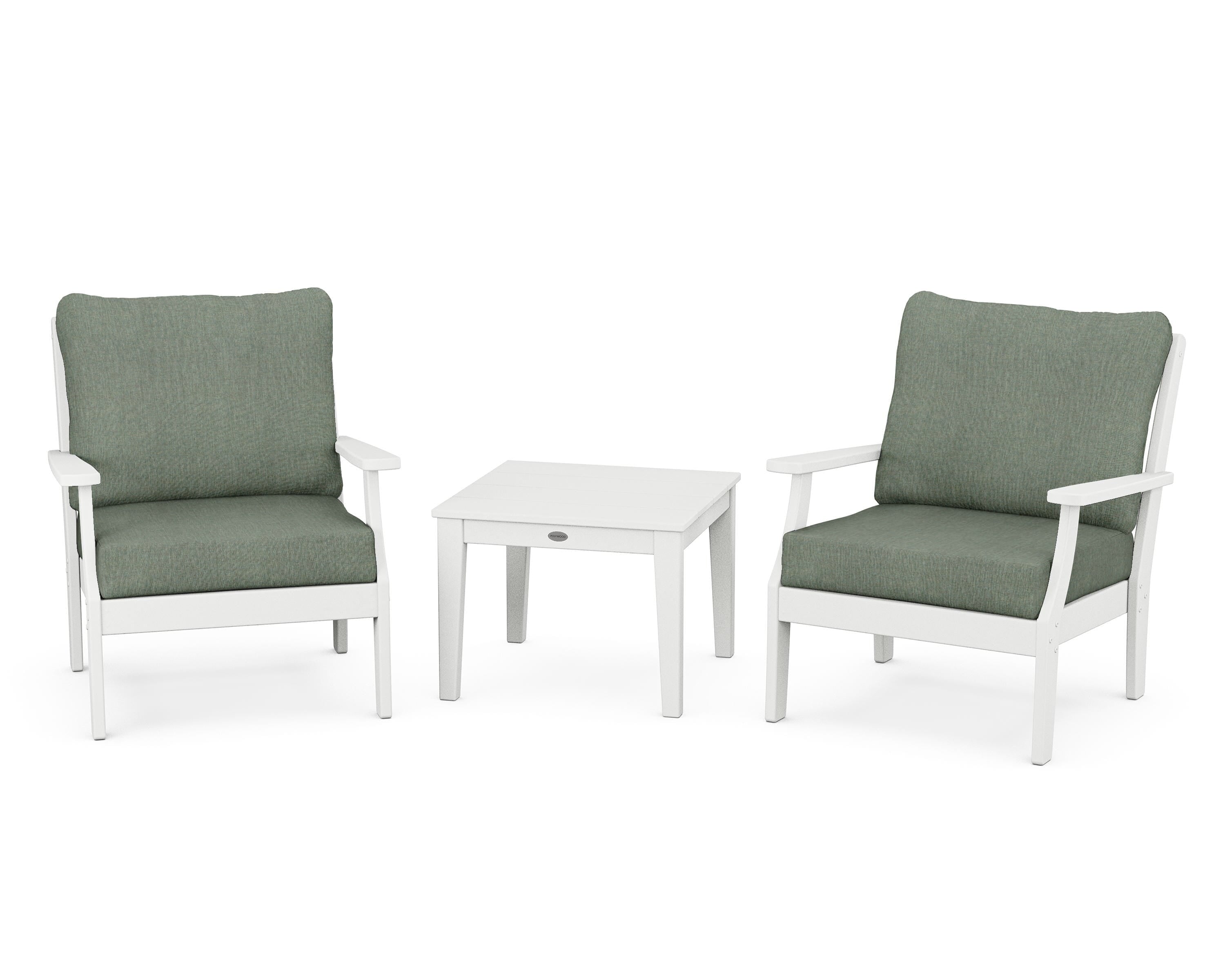 POLYWOOD Braxton 3-Piece Deep Seating Set in White / Cast Sage