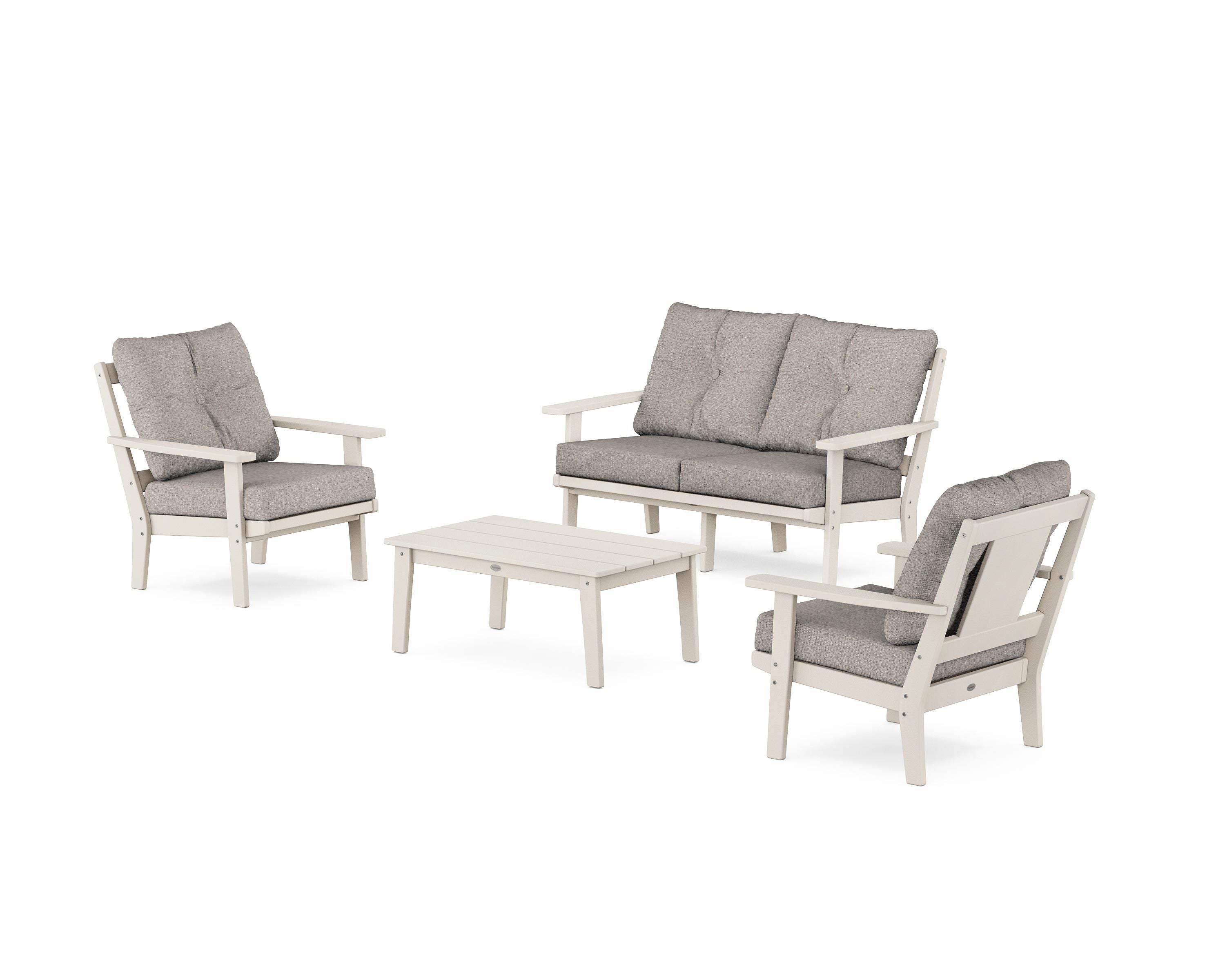 POLYWOOD Prairie 4-Piece Deep Seating Set with Loveseat in Sand / Weathered Tweed