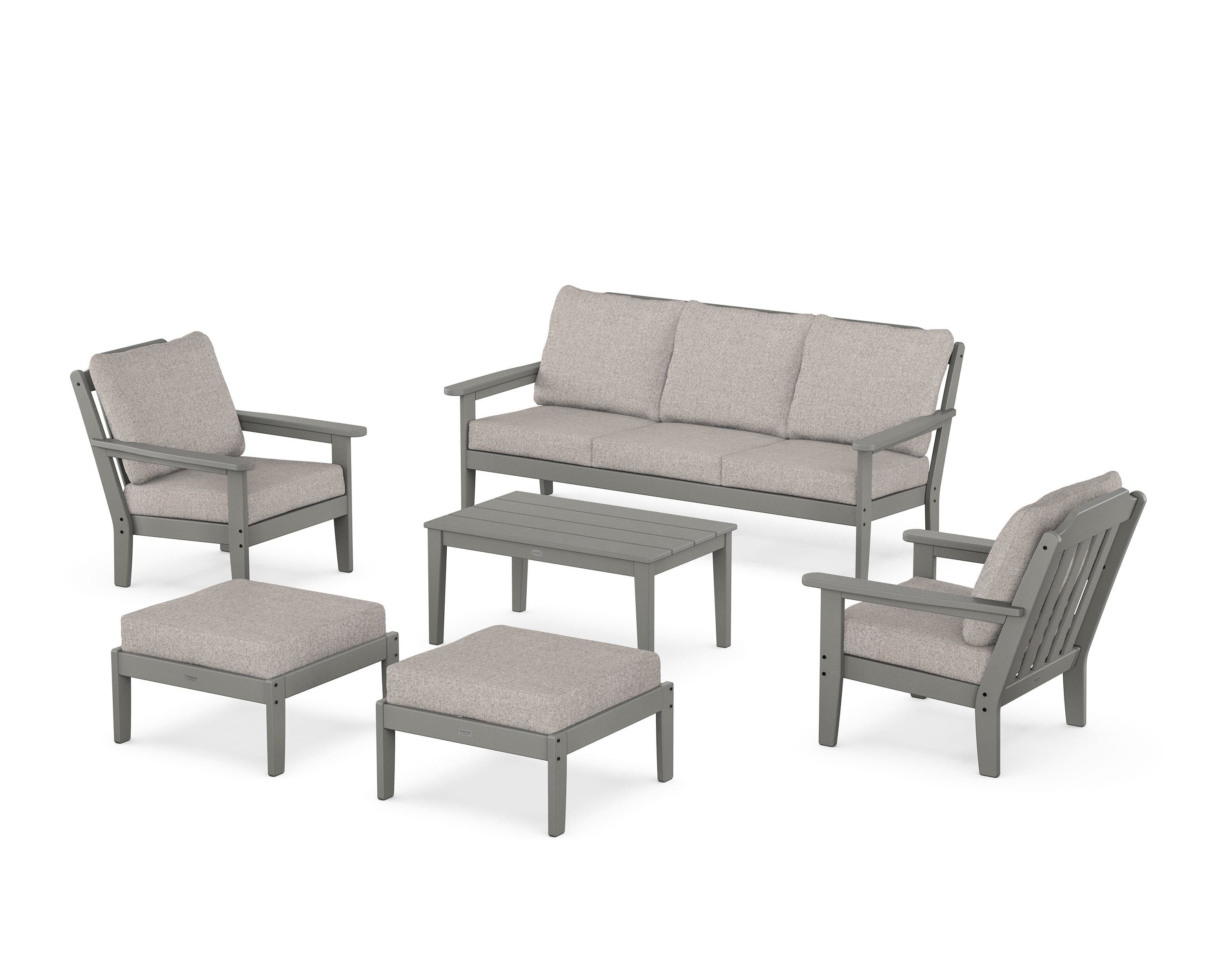 Country Living Cottage 6-Piece Lounge Sofa Set in Slate Grey / Weathered Tweed