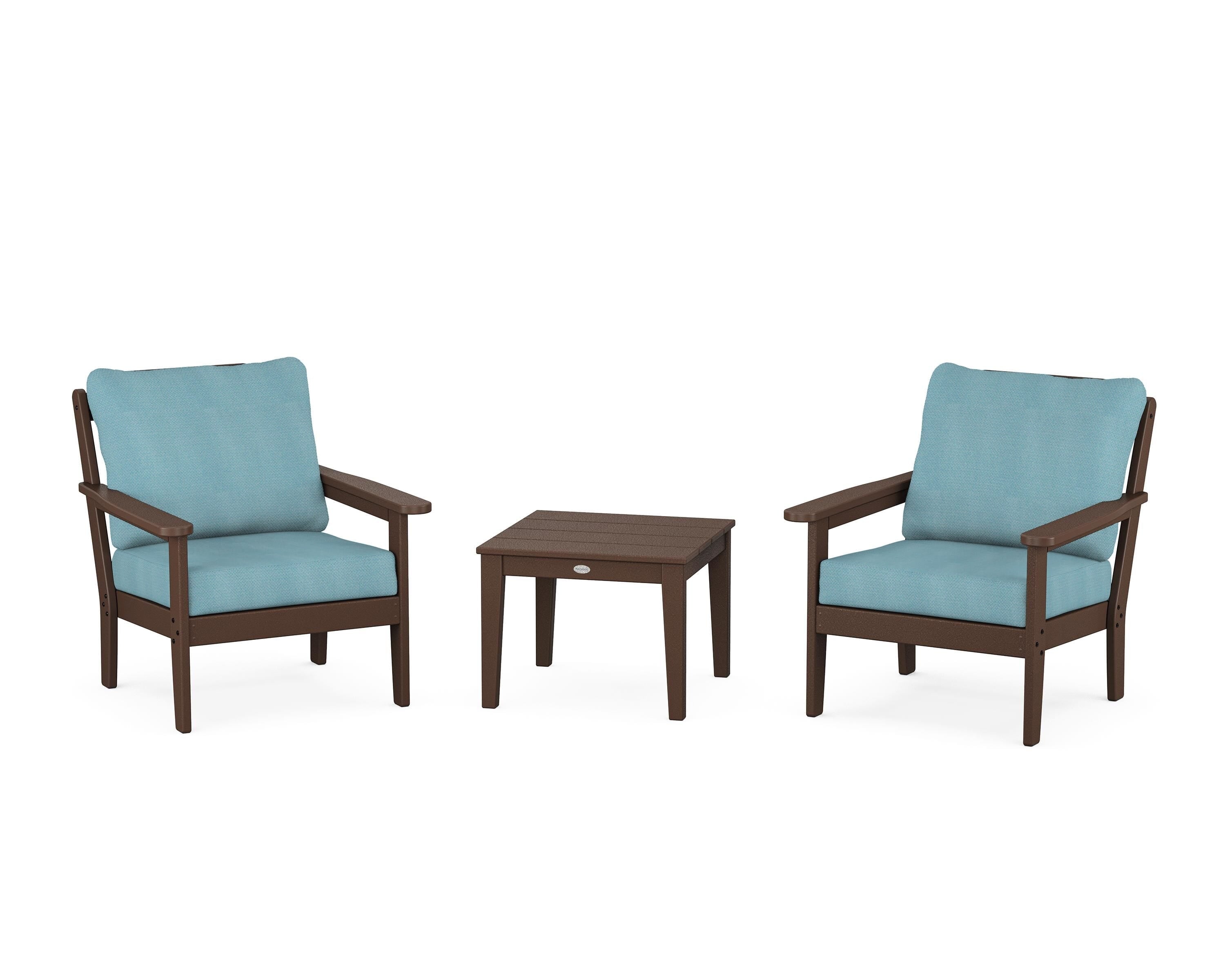 Country Living Cottage 3-Piece Deep Seating Set in Mahogany / Lattice Sky Blue