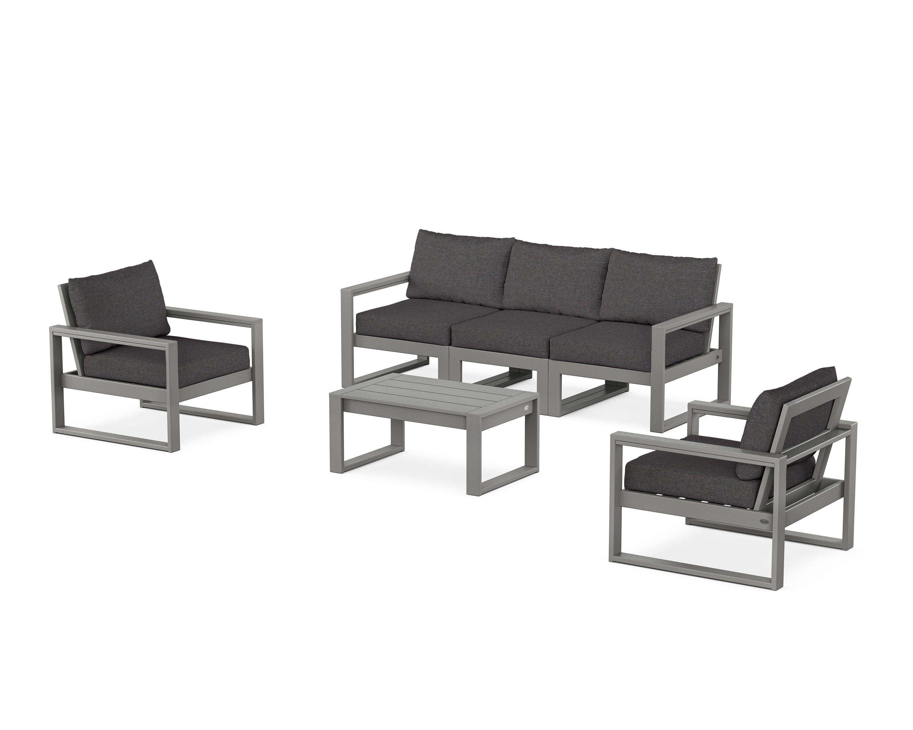POLYWOOD EDGE Sectional 4-Piece Deep Seating Set with Sofa in Slate Grey / Ash Charcoal