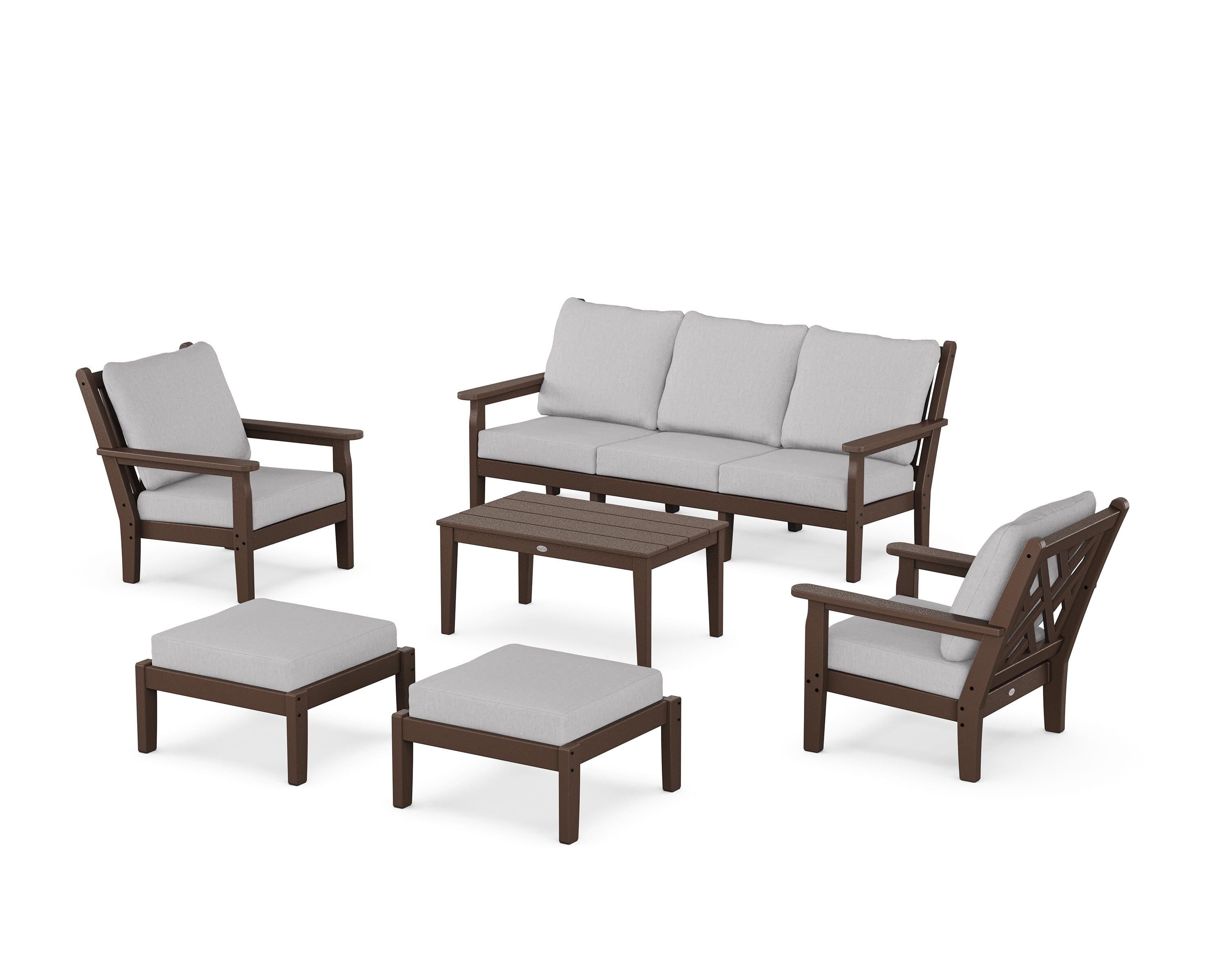 POLYWOOD Chippendale 6-Piece Lounge Sofa Set in Mahogany / Granite