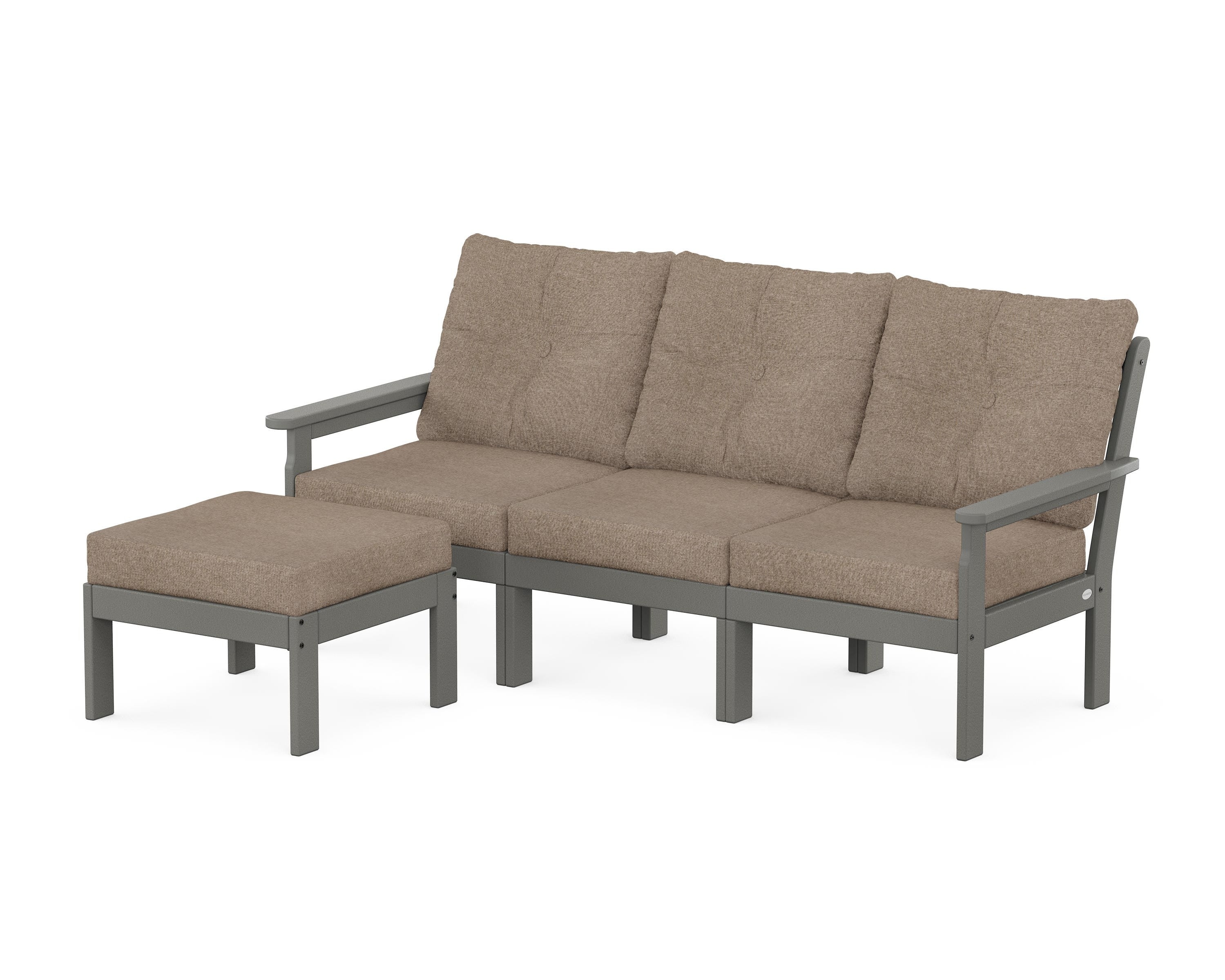 POLYWOOD Vineyard 4-Piece Sectional with Ottoman in Slate Grey / Spiced Burlap
